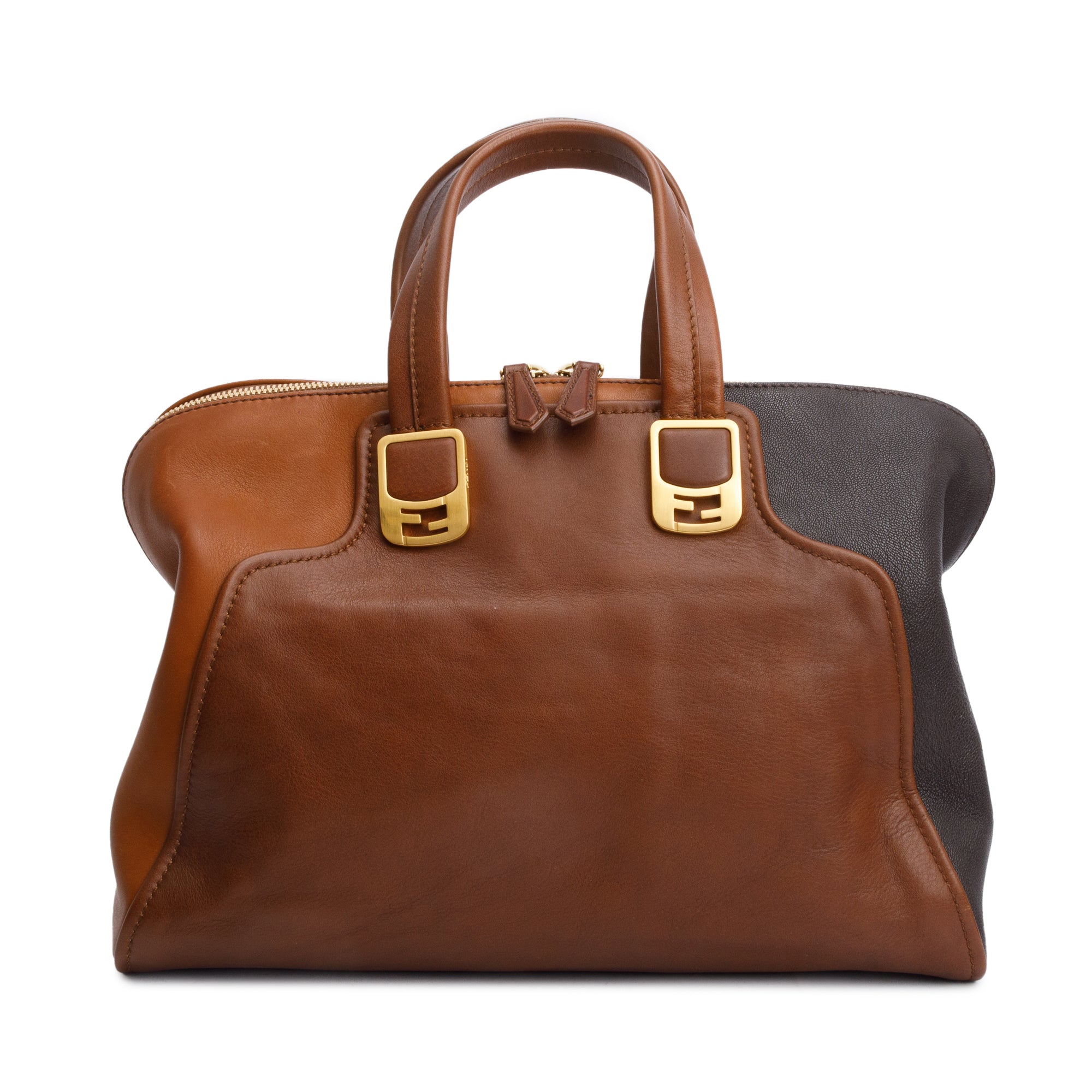 Fendi Brown/Black Calfskin Leather Mediu Chameleon Tote w/ Strap