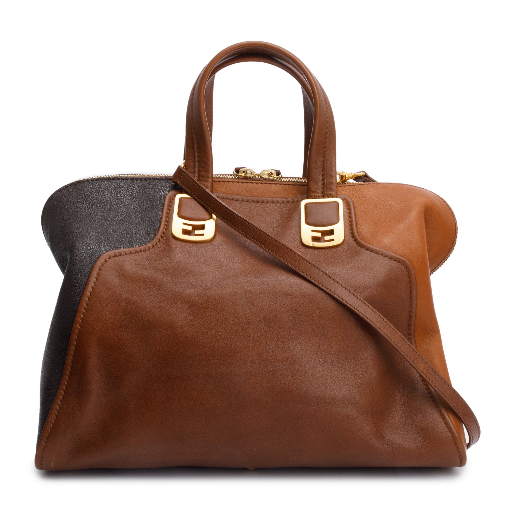 Fendi Brown/Black Calfskin Leather Mediu Chameleon Tote w/ Strap