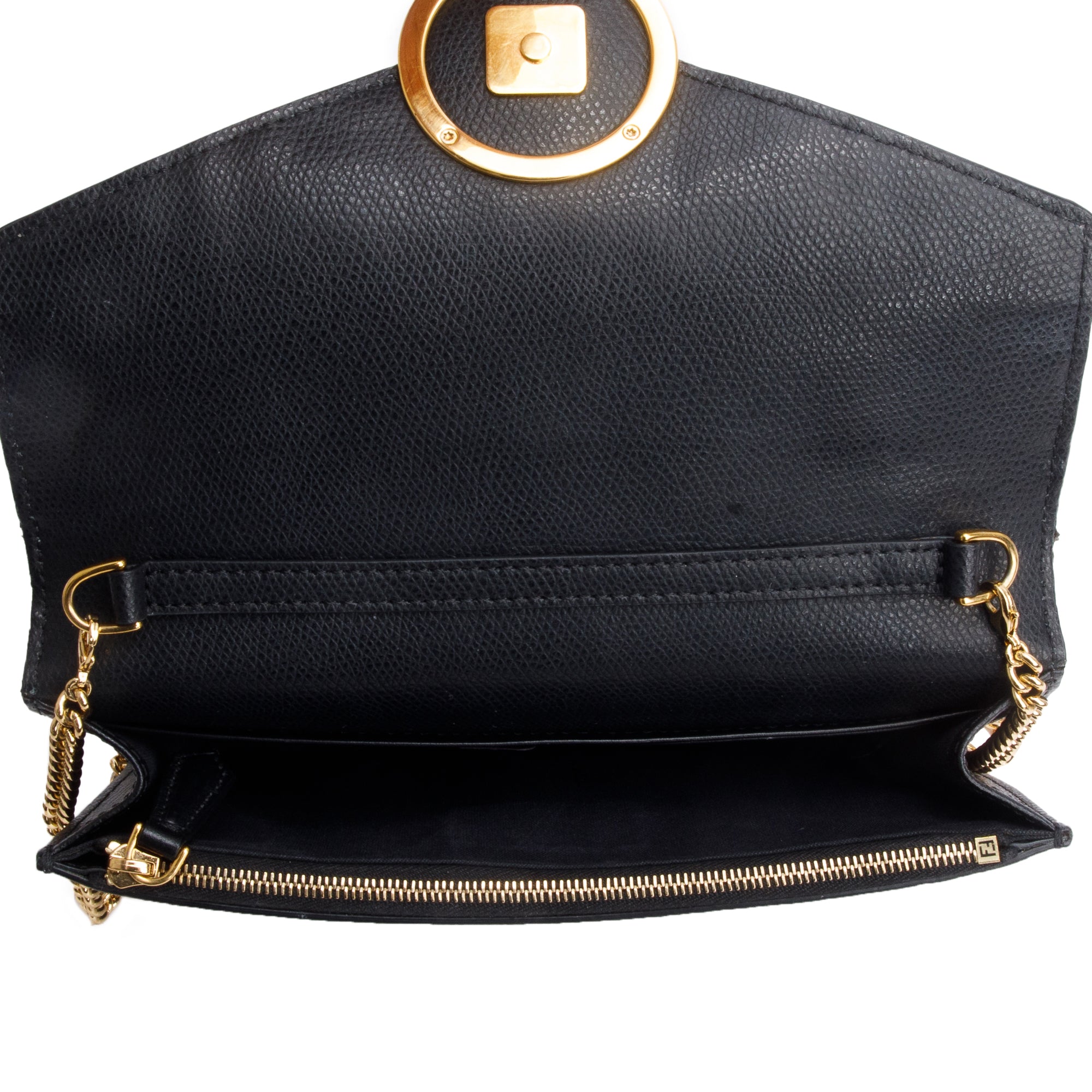 Fendi Brown/Black FF 1974 Embossed Leather F is Fendi Envelope Wallet on Chain