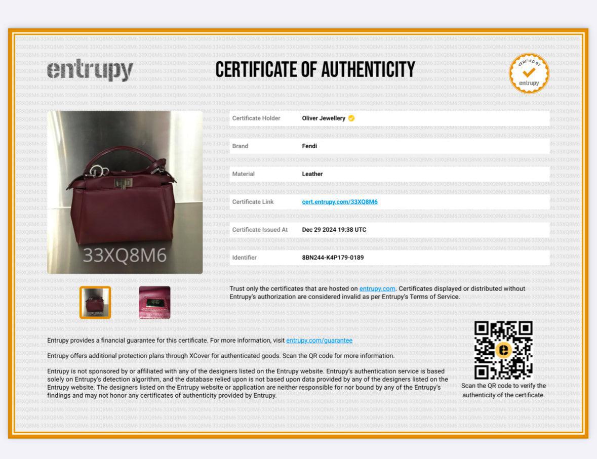 Fendi Burgundy Calfskin Leather Mini Peekaboo Bag w/ Strap & Receipt