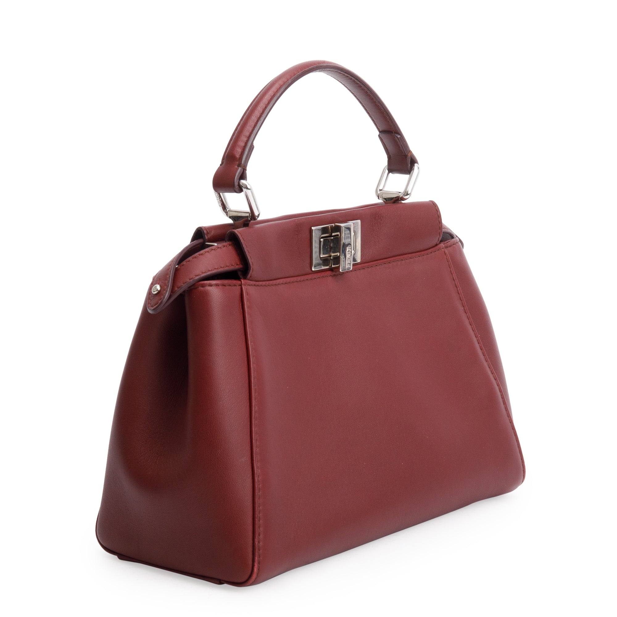 Fendi Burgundy Calfskin Leather Mini Peekaboo Bag w/ Strap & Receipt
