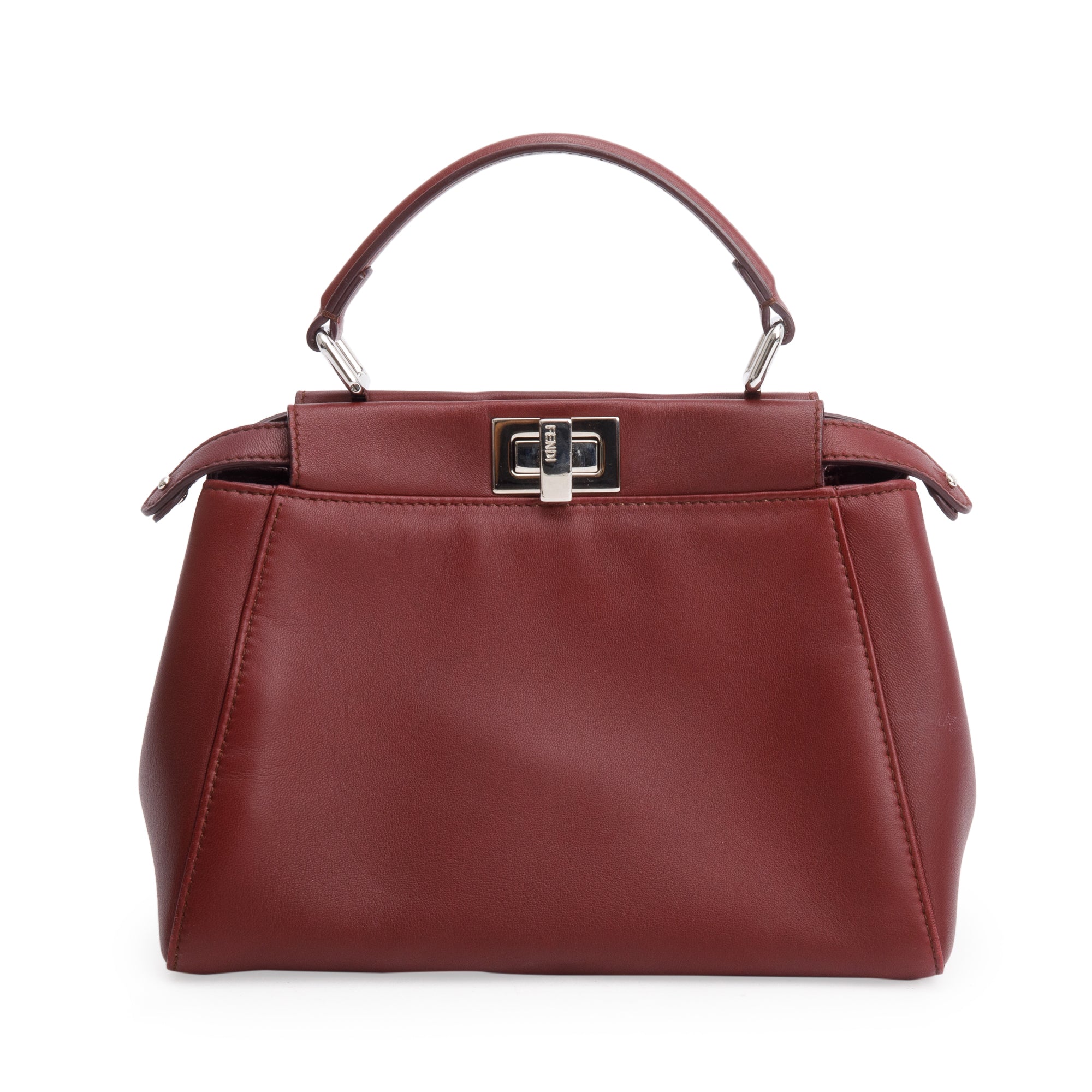 Fendi Burgundy Calfskin Leather Mini Peekaboo Bag w/ Strap & Receipt