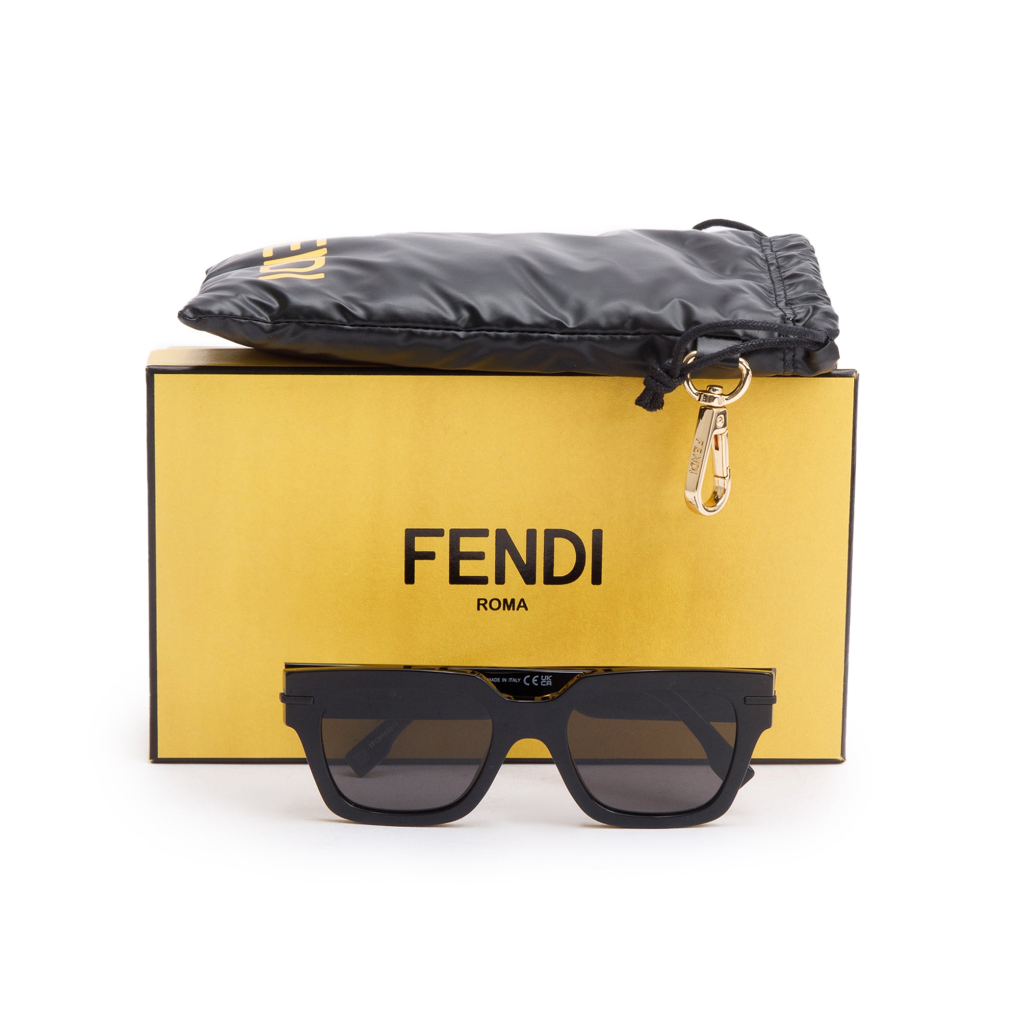 Fendi FE40078I Black Acetate Fendigraphy Square Sunglasses w/ Box & Authenticity Card