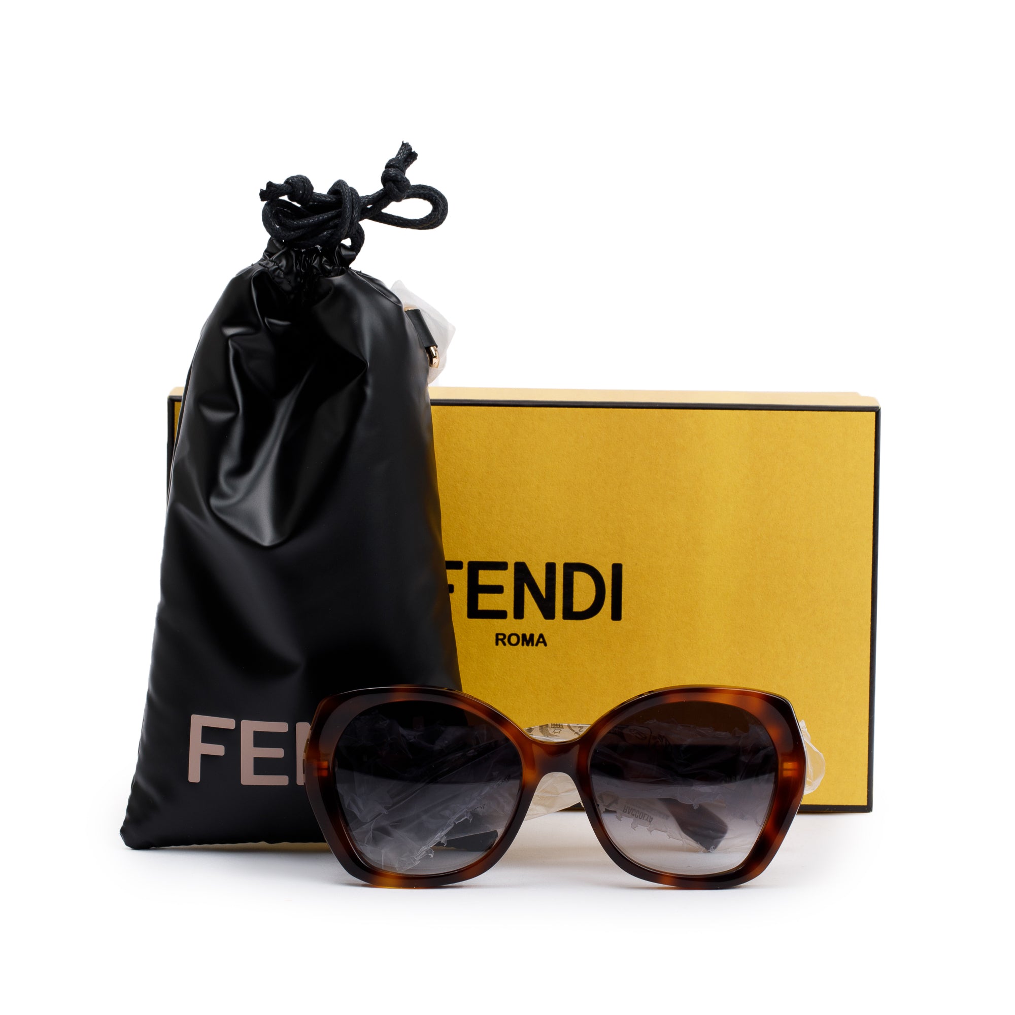 Fendi FE401121 Tortoise Acetate Lettering Square Sunglasses w/ Box