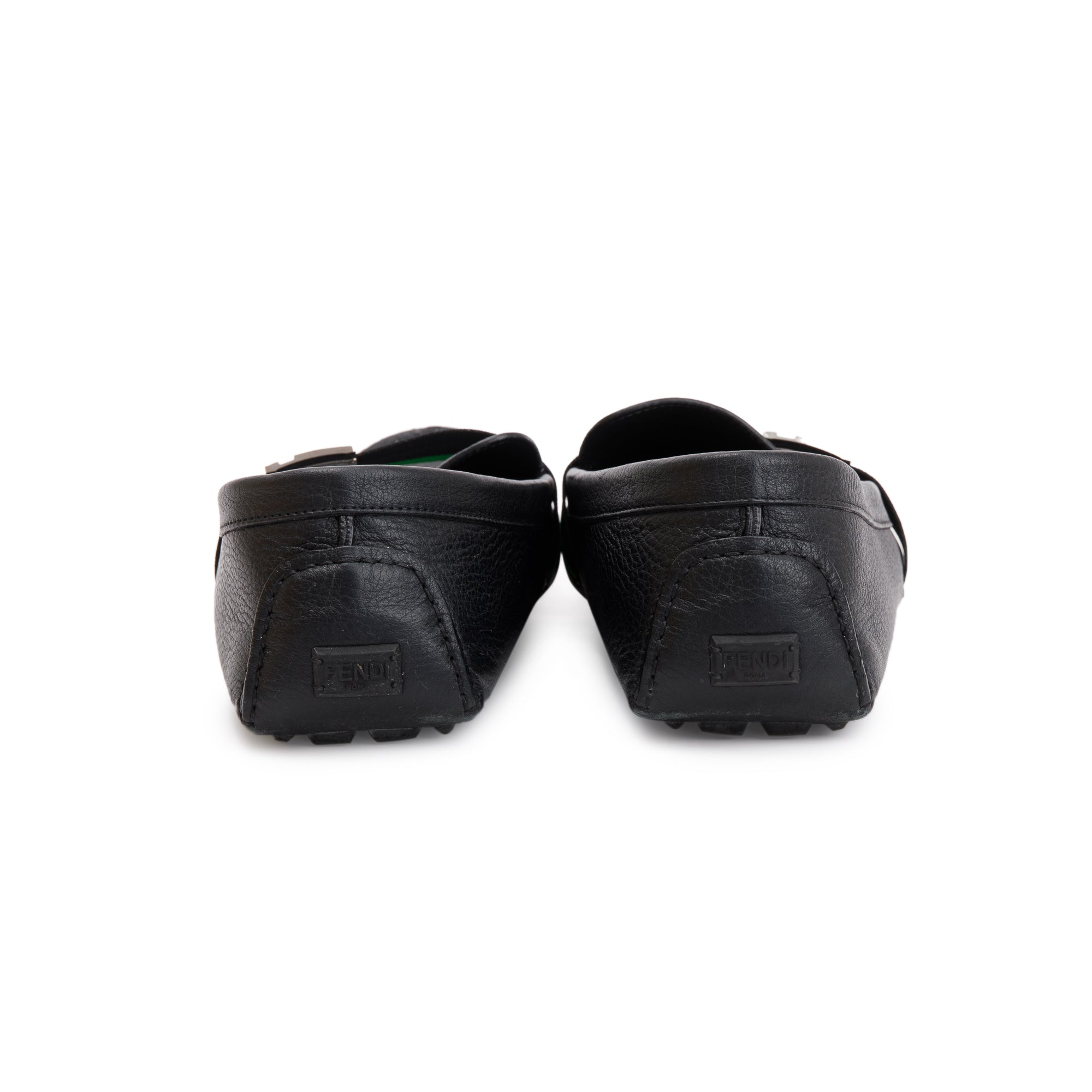 Fendi FF Black Leather Loafers, Size 11 w/ Box