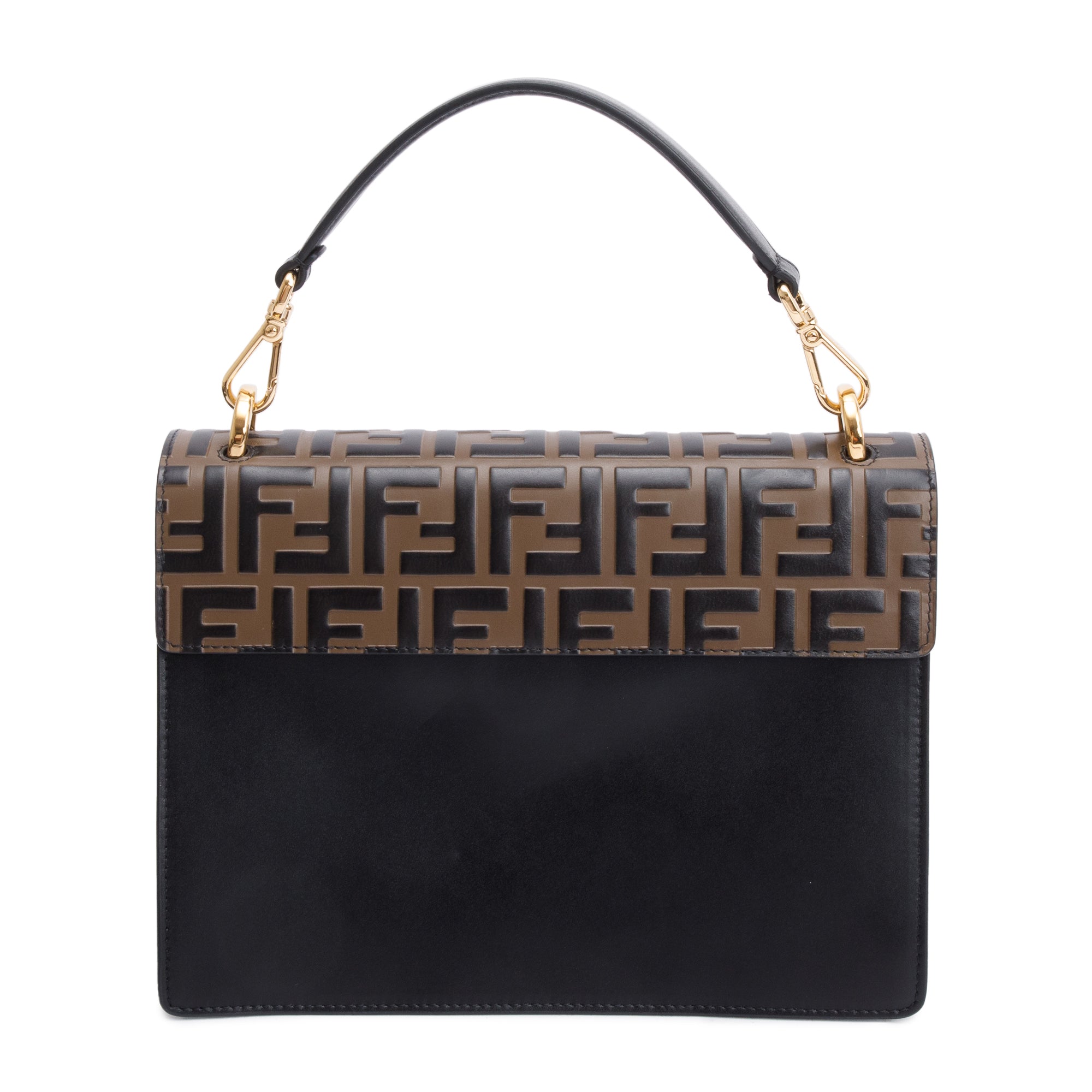 Fendi FF Embossed & Black Calfskin Leather Kan I Shoulder Bag w/ Straps