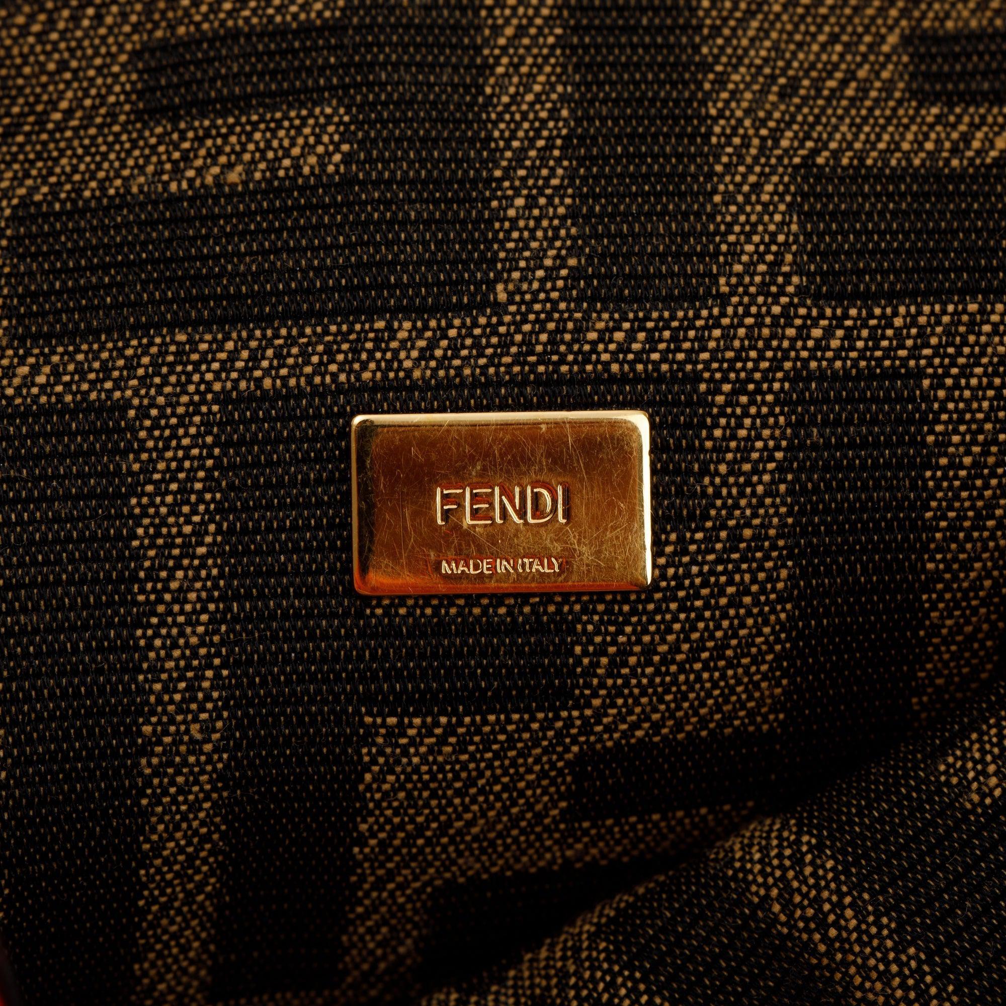 Fendi FF Zucca Canvas Mini Chain Baguette Crossbody Bag