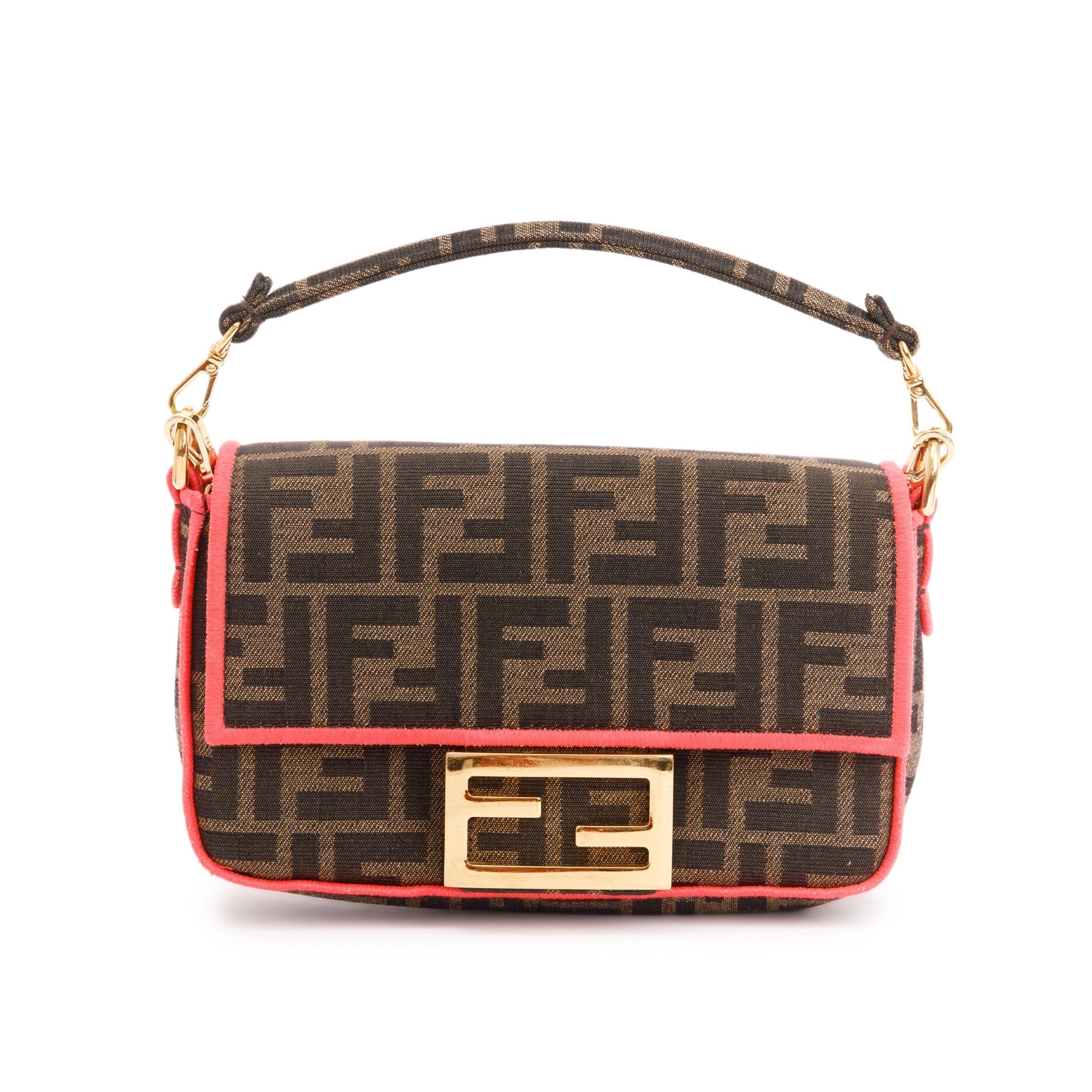 Fendi FF Zucca Canvas Mini Chain Baguette Crossbody Bag