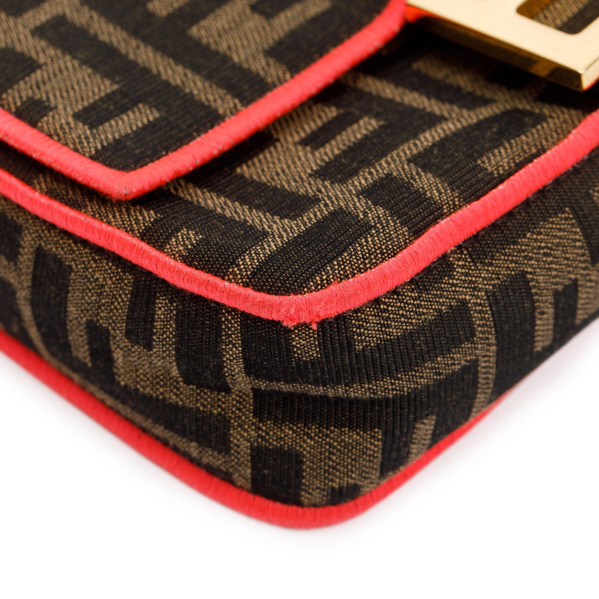 Fendi FF Zucca Canvas Mini Chain Baguette Crossbody Bag