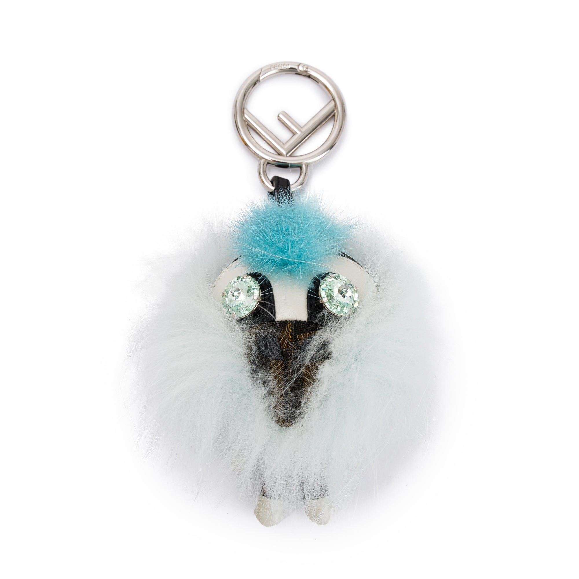 Fendi FF Zucca Canvas Mink Fox Fur Space Monkey Bag Charm w/ Box