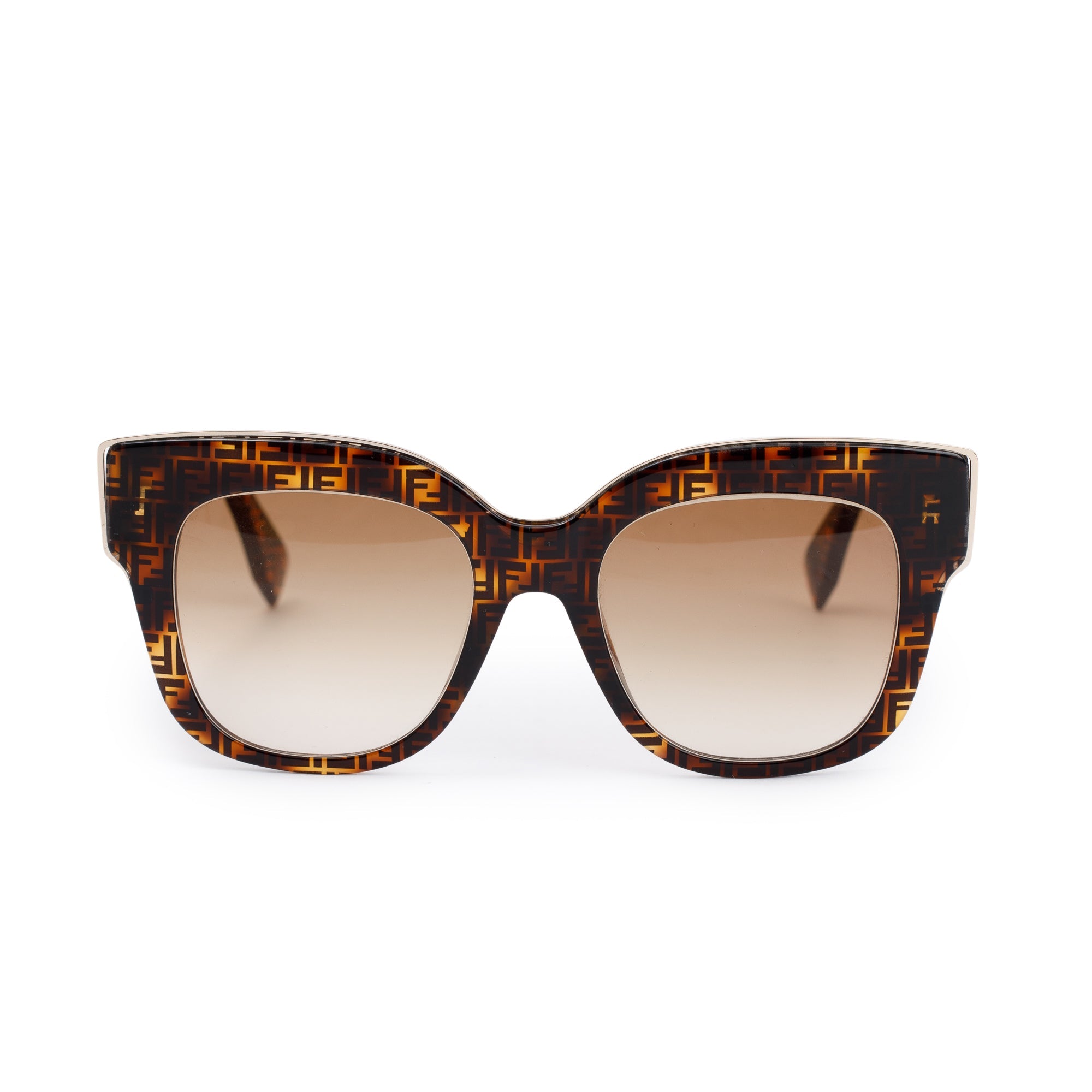Fendi FF0359/G/S Havana Acetate Zucca FF Logo Oversize Sunglasses