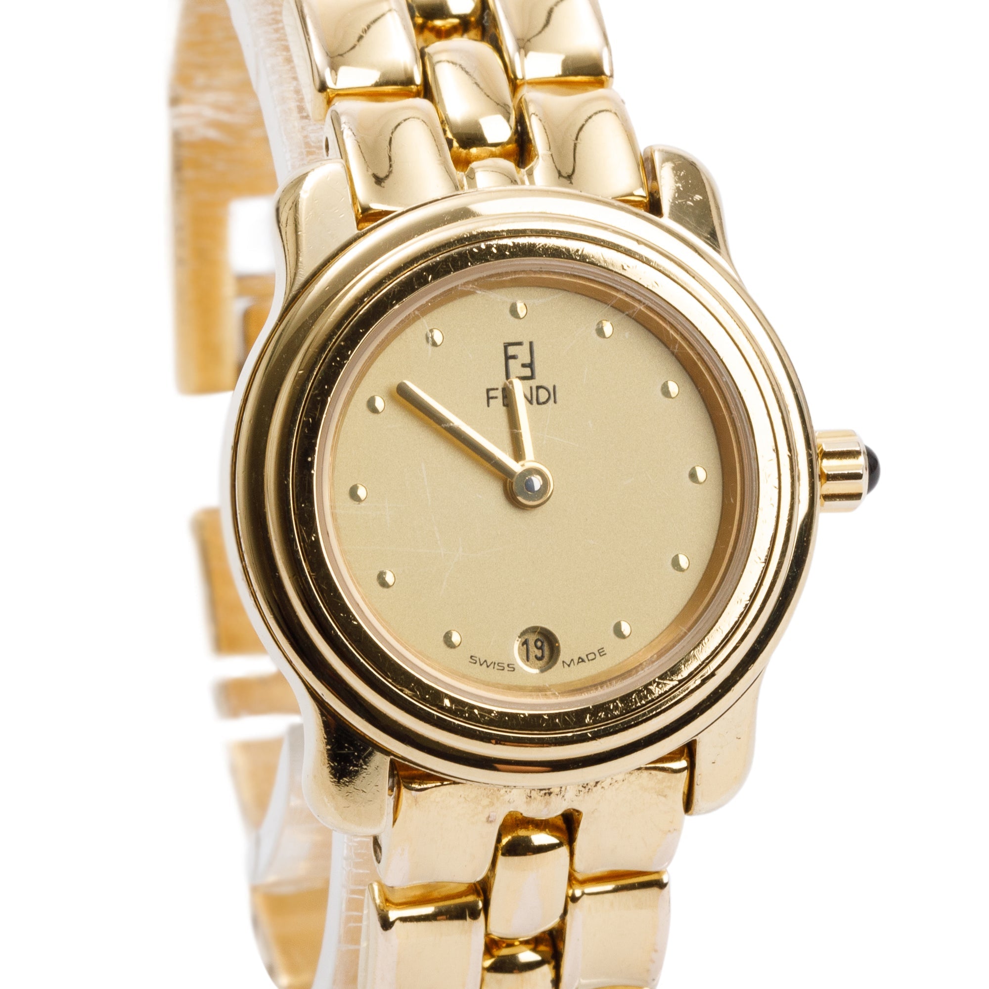 Fendi Gold-Plated Stainless Steel 860L Series 25 MM Watch w/ Box & 2 Bezels