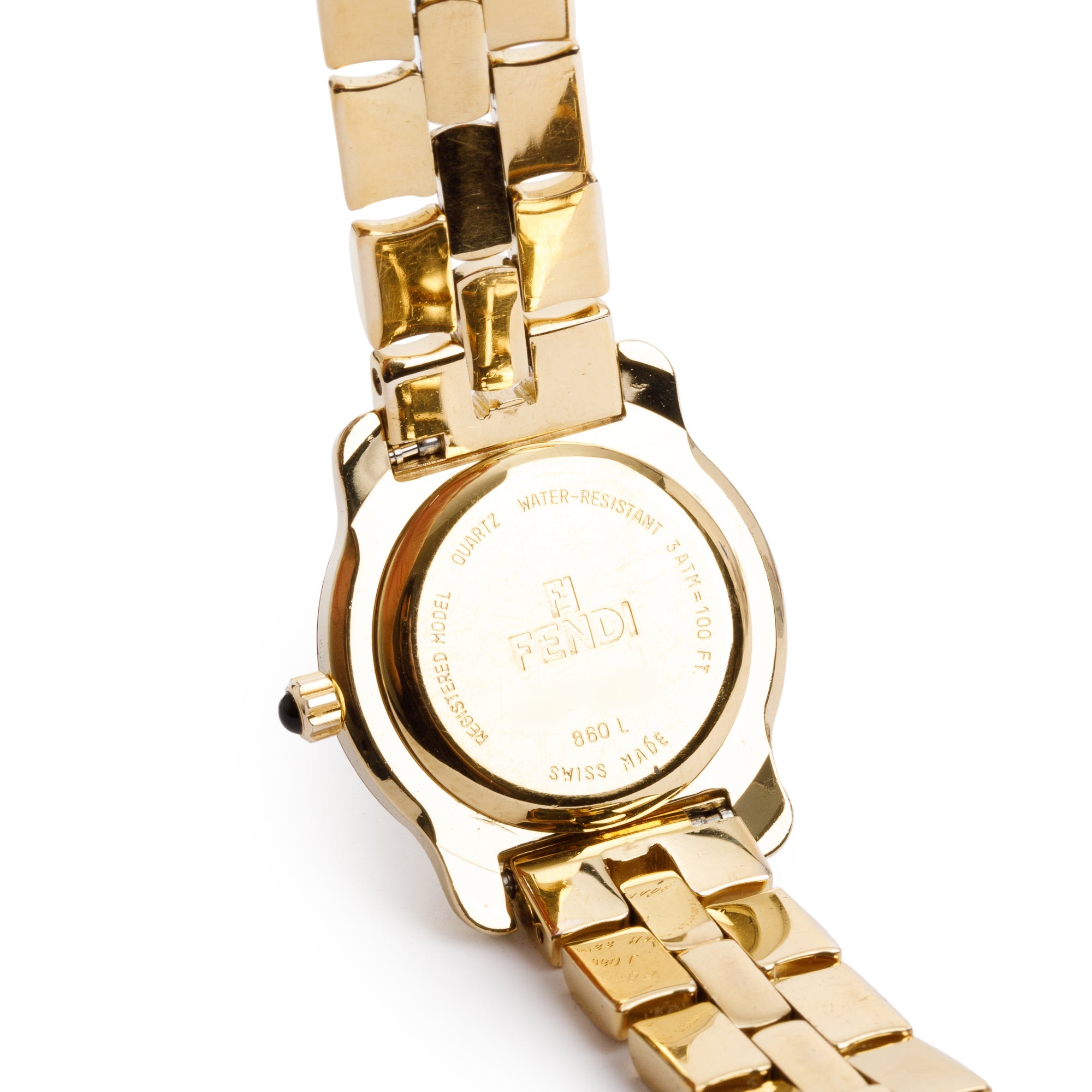 Fendi Gold-Plated Stainless Steel 860L Series 25 MM Watch w/ Box & 2 Bezels