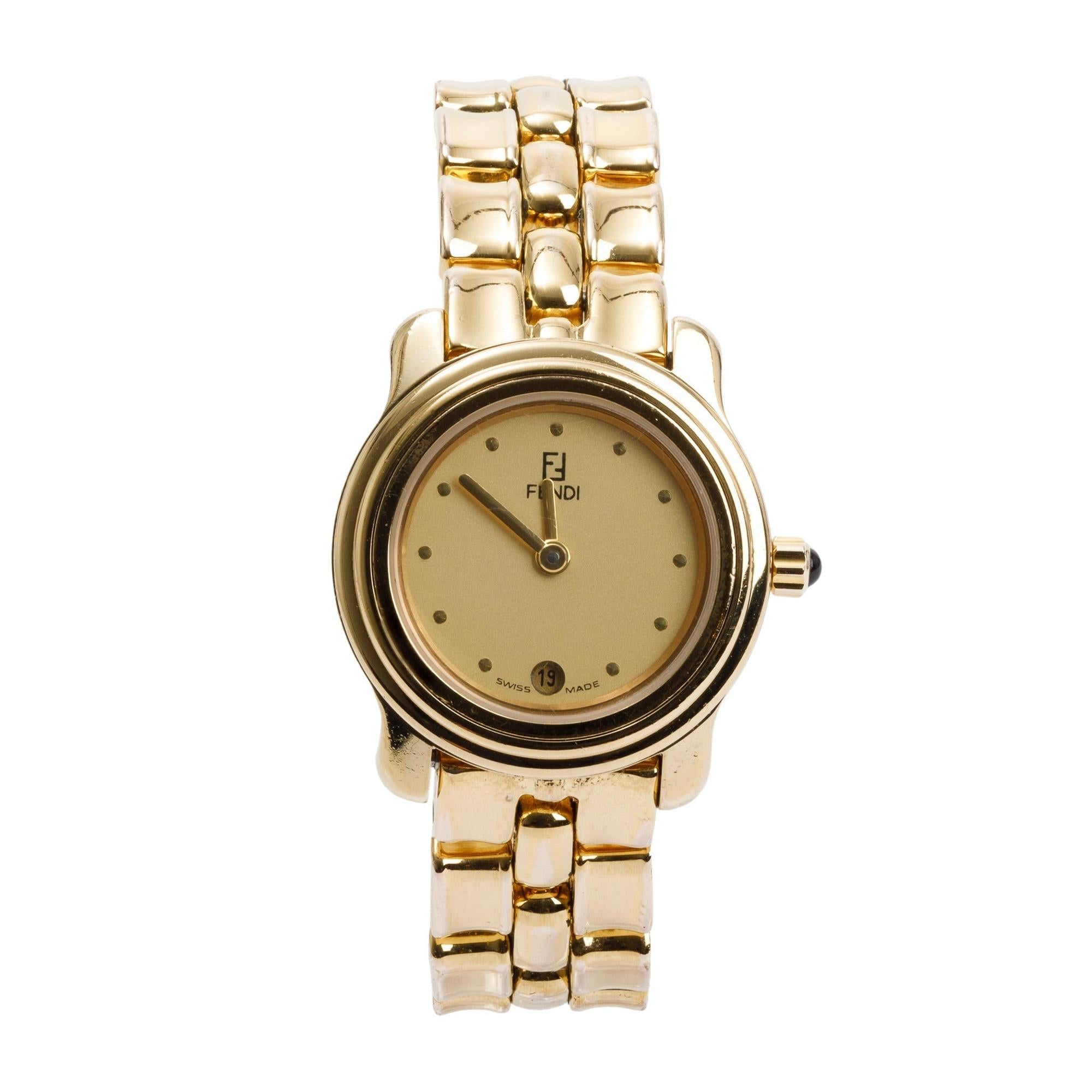 Fendi Gold-Plated Stainless Steel 860L Series 25 MM Watch w/ Box & 2 Bezels