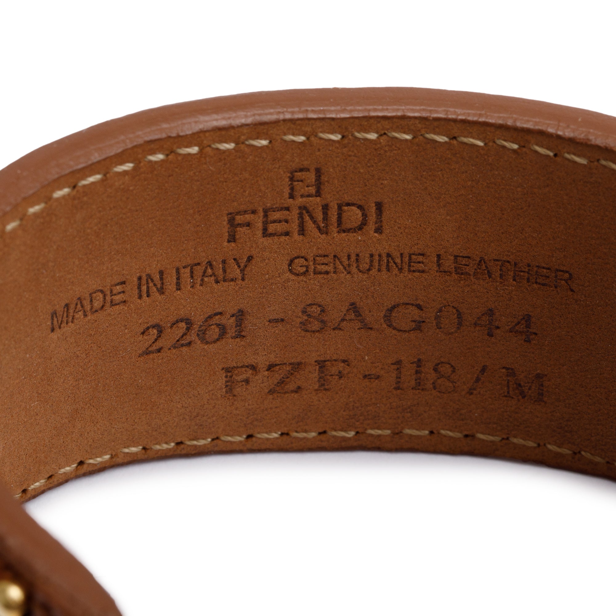 Fendi Gold-Tone Metal Brown Leather Goldmine Studded Wide Bracelet, Size M