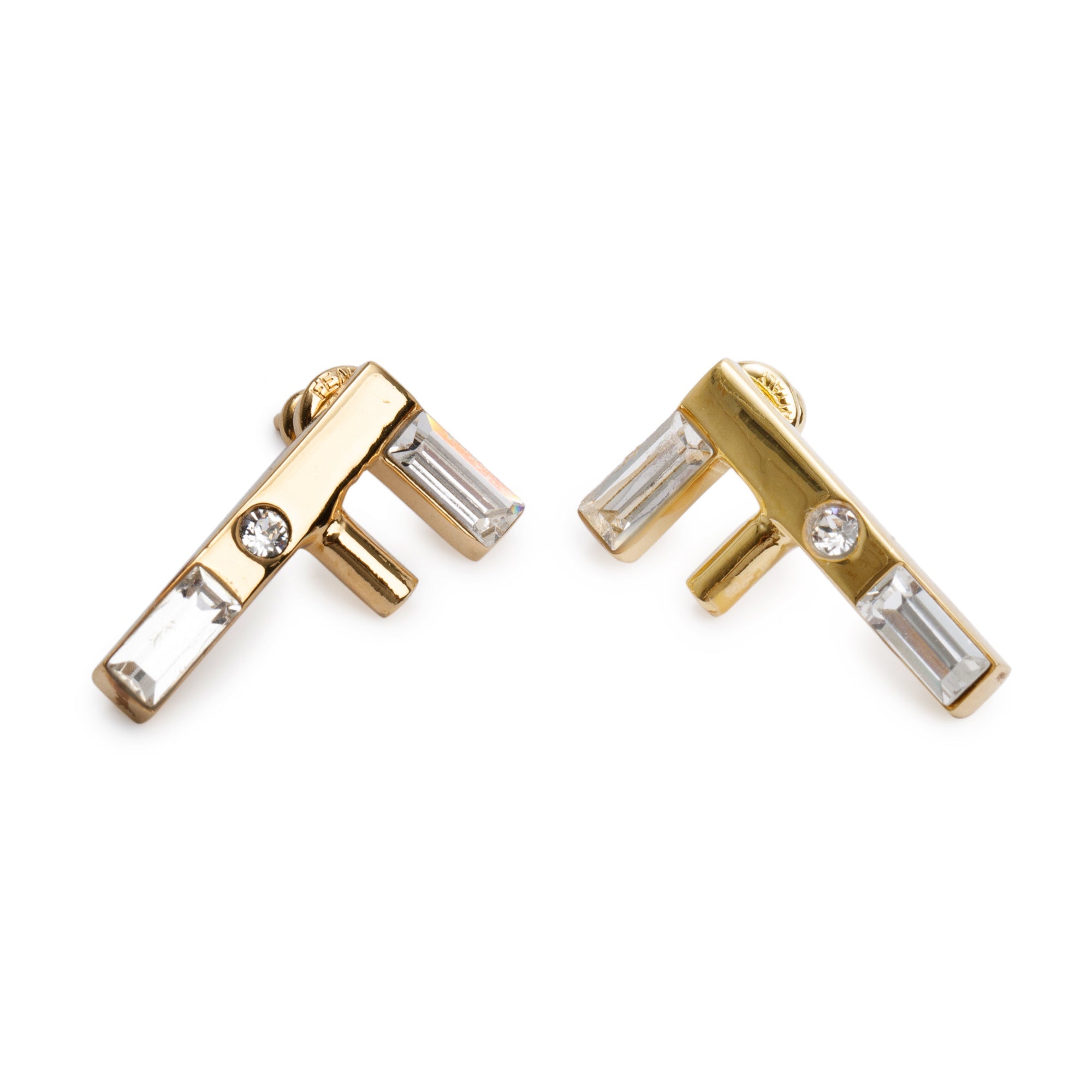 Fendi Gold-Tone Metal Crystal FF Earrings