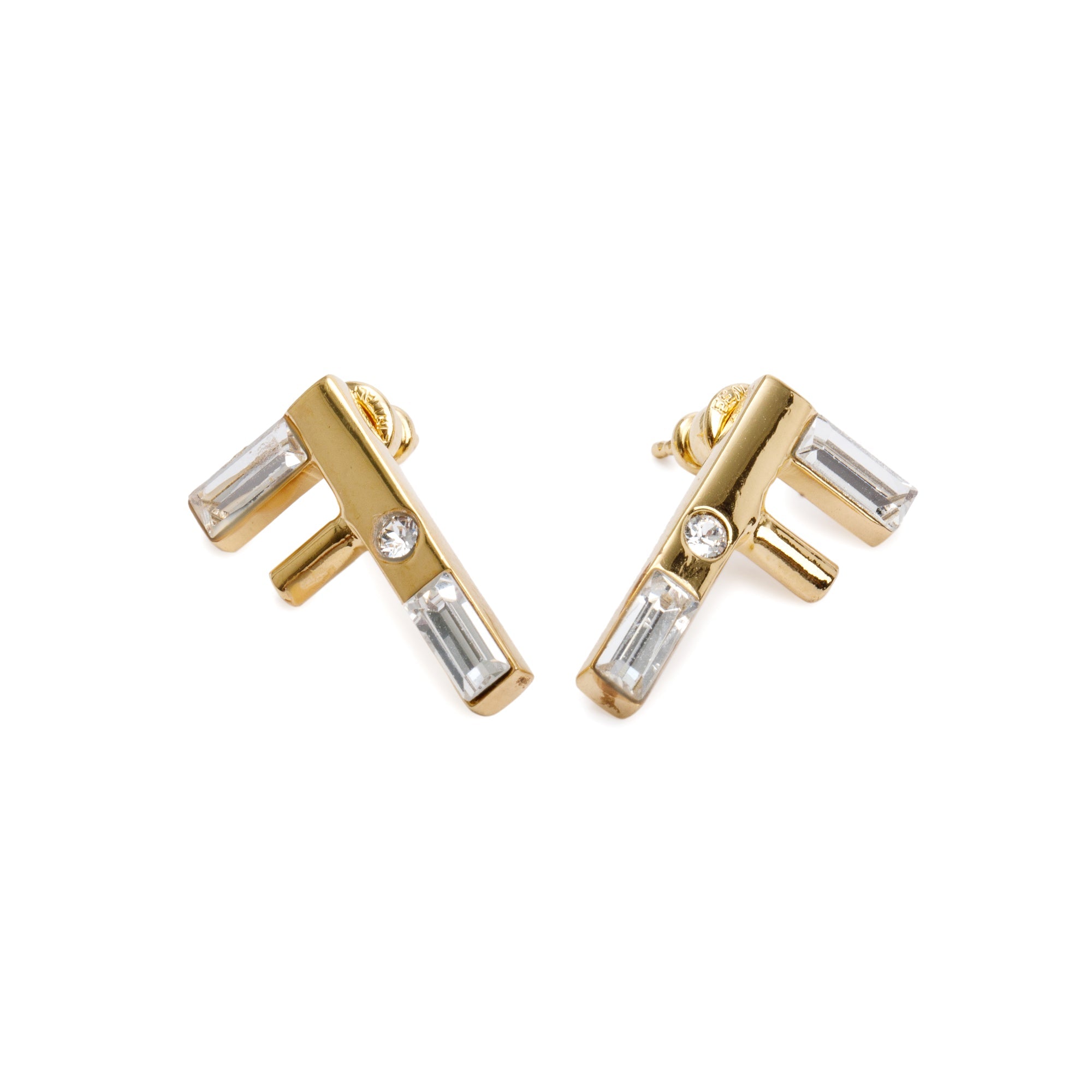 Fendi Gold-Tone Metal Crystal FF Earrings
