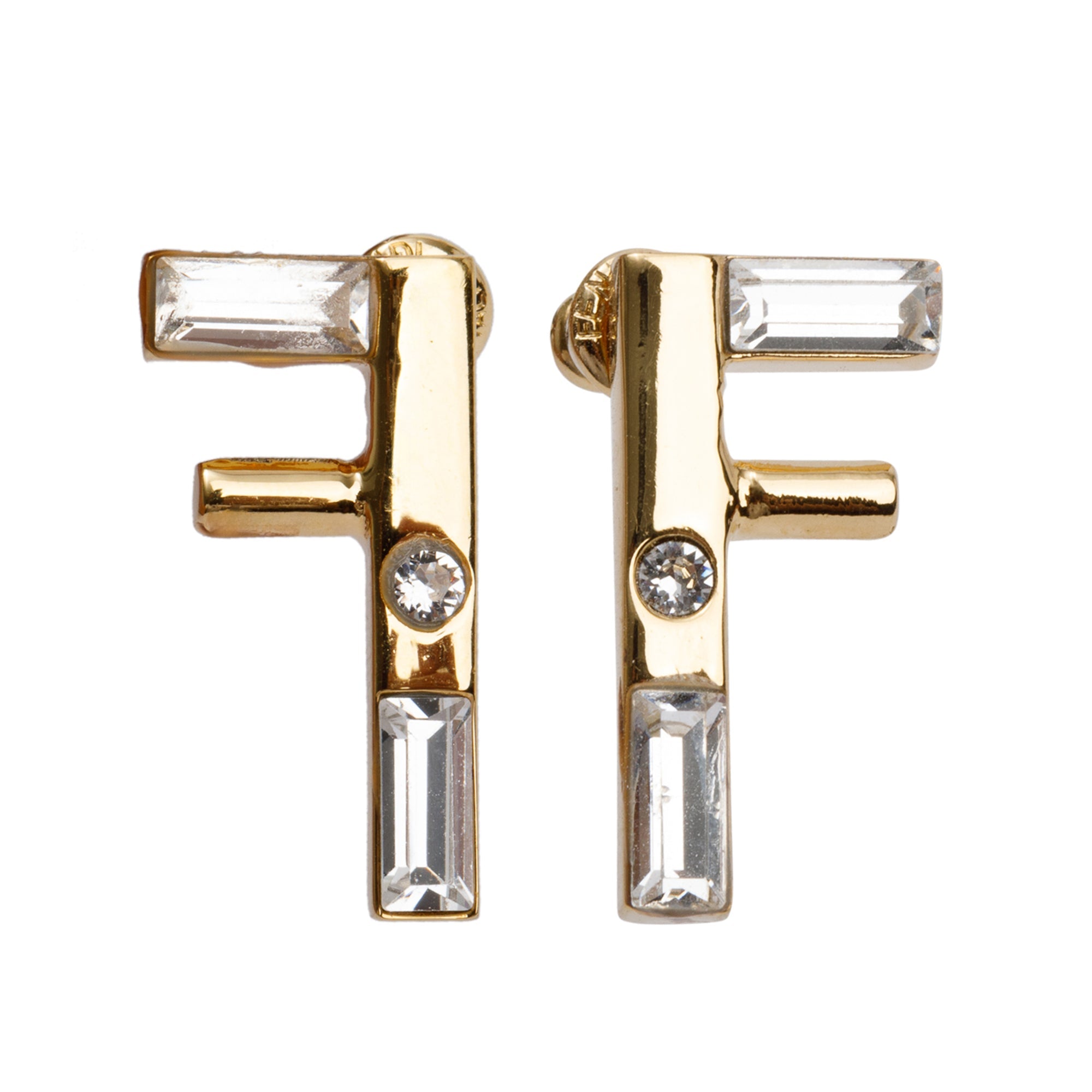 Fendi Gold-Tone Metal Crystal FF Earrings