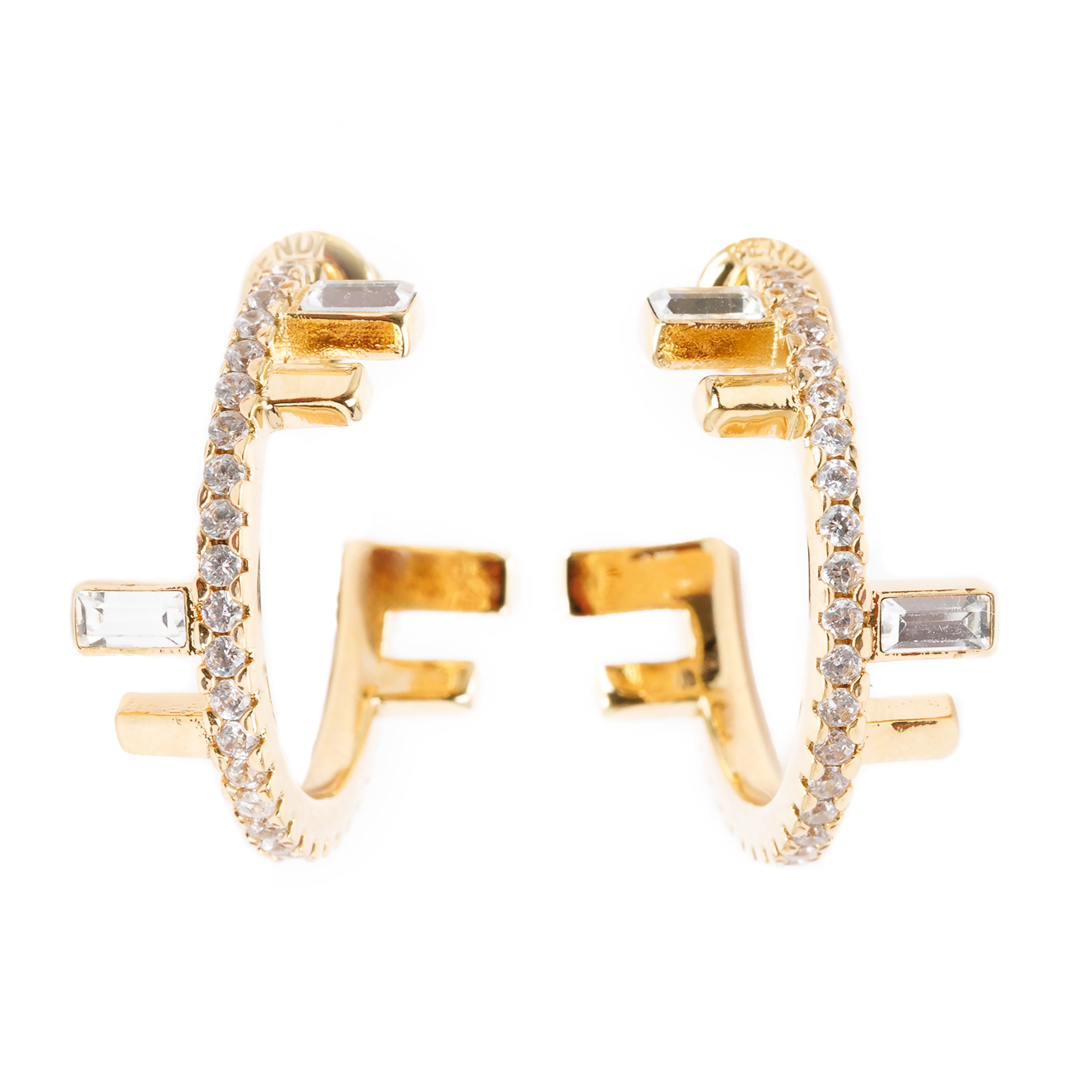 Fendi Gold-Tone Metal Crystal Fendi First Earrings w/ Box