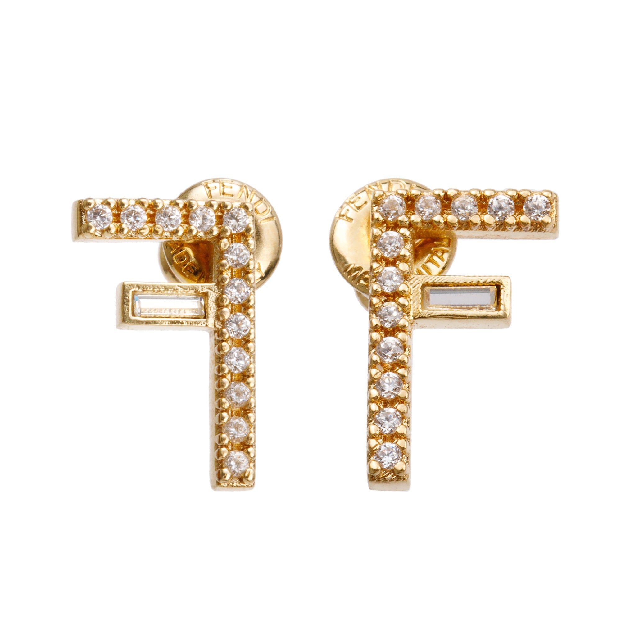 Fendi Gold-Tone Metal Crystal First Earrings