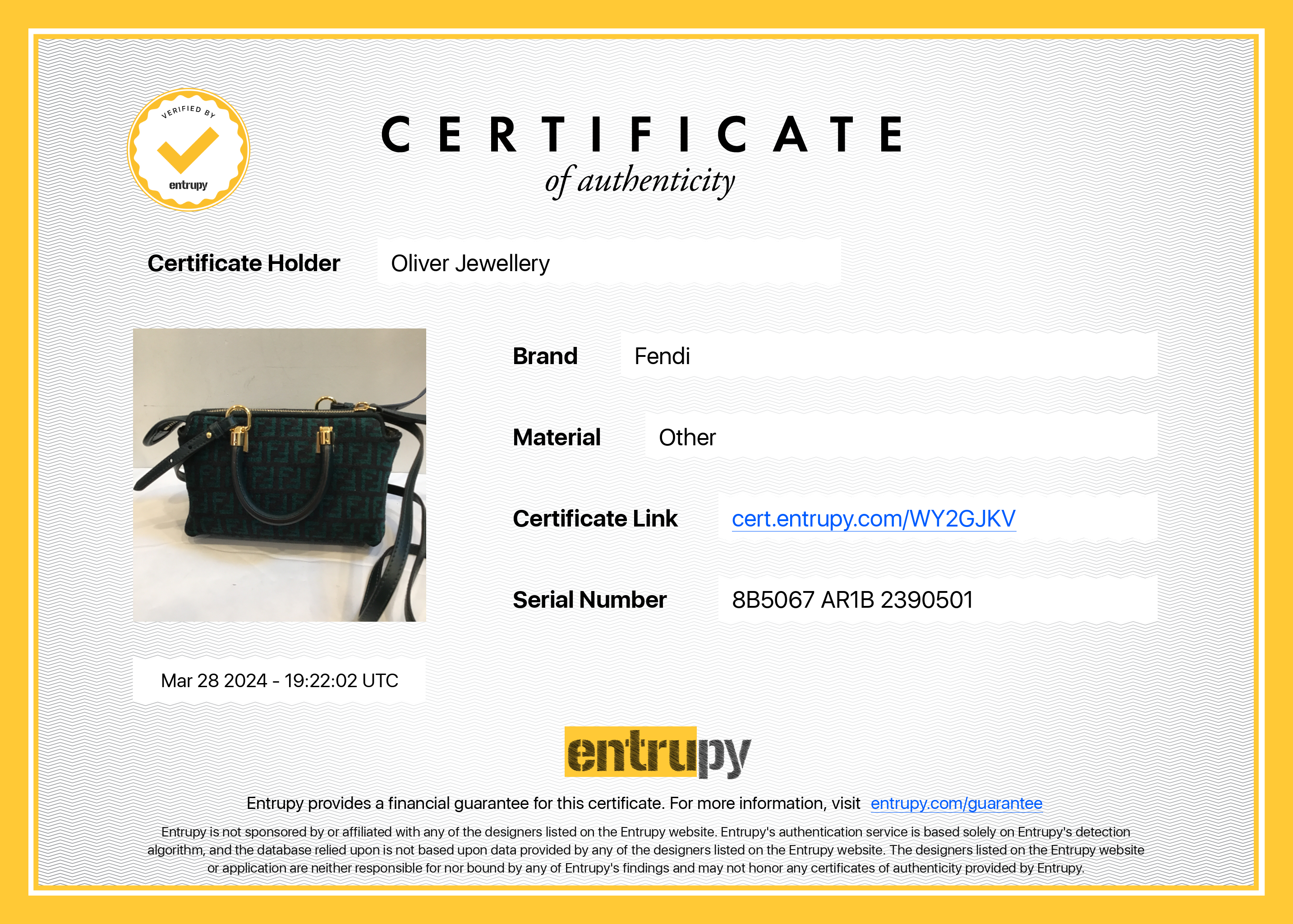 Fendi Green FF Motif Tapestry Fabric By the Way Mini Boston Bag w/ Strap & Box