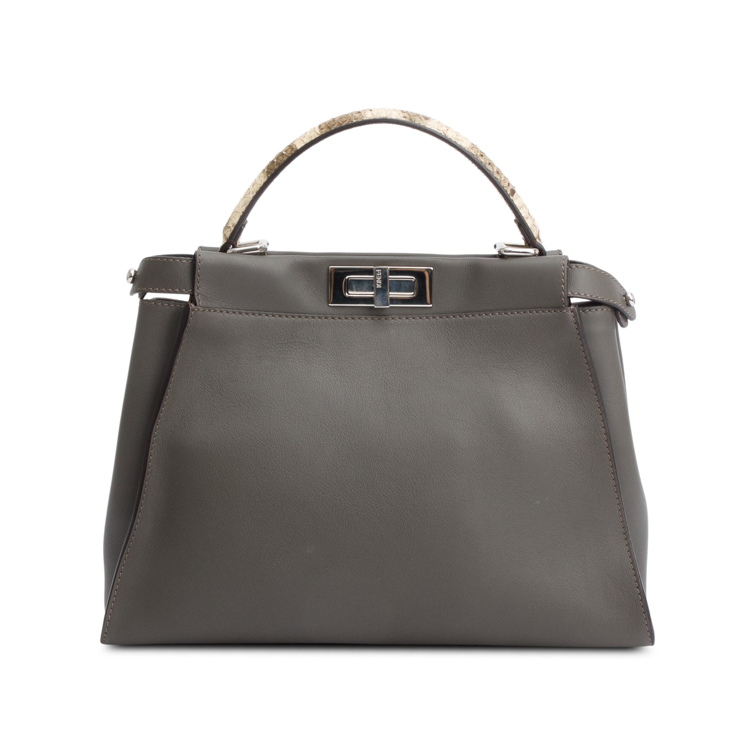 Fendi Grey Calfskin Leather Python Trim Medium Peekaboo Bag w/ Strap