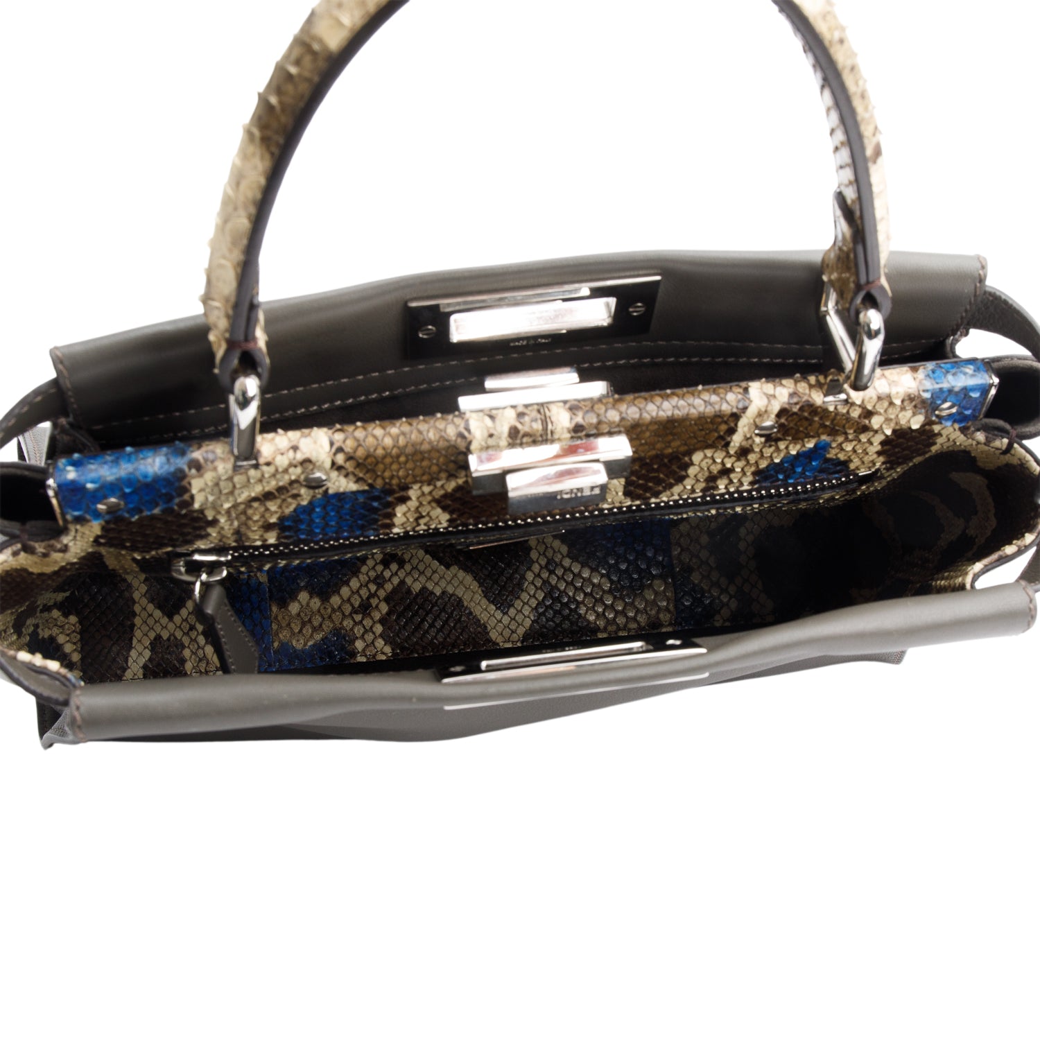 Fendi Grey Calfskin Leather Python Trim Medium Peekaboo Bag w/ Strap