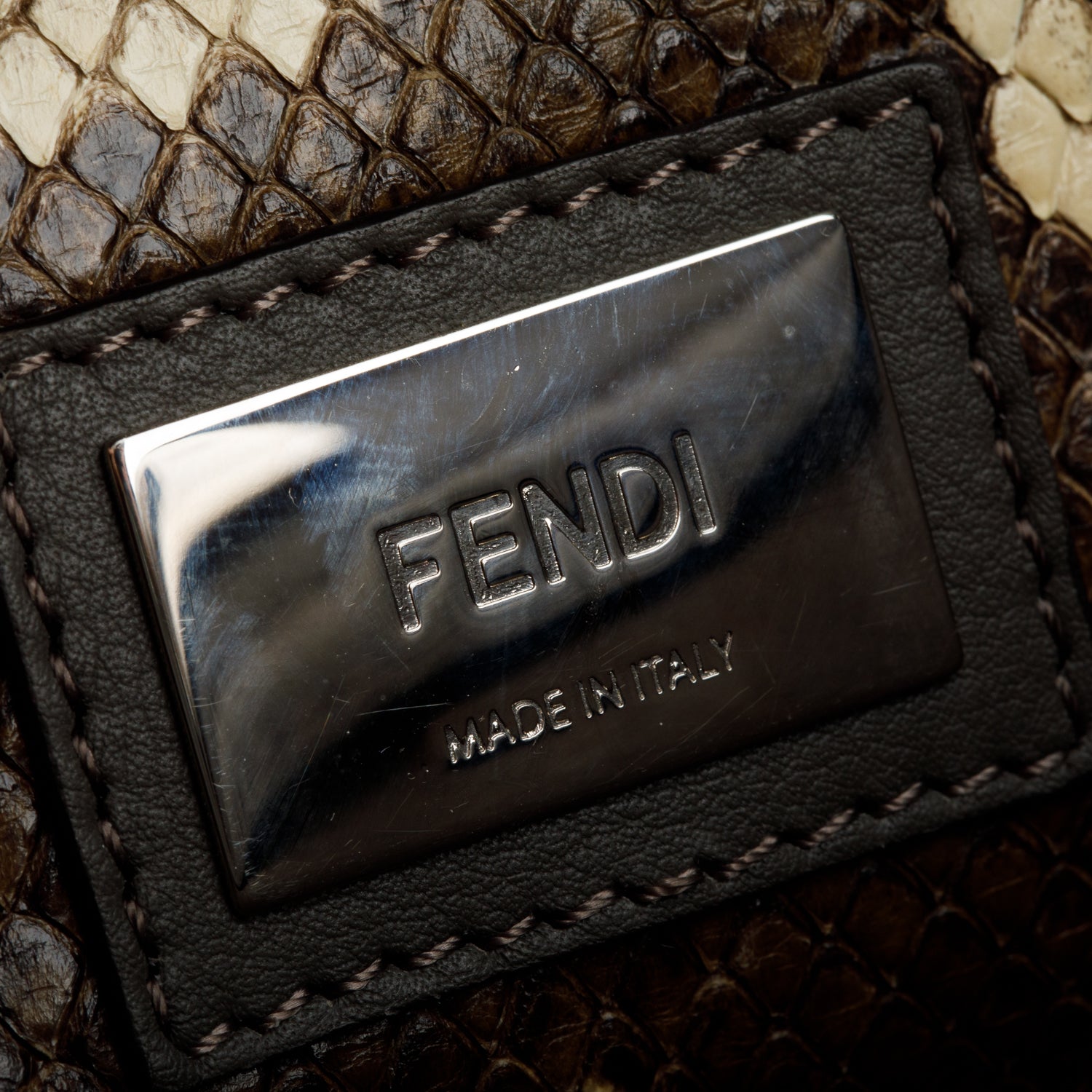 Fendi Grey Calfskin Leather Python Trim Medium Peekaboo Bag w/ Strap