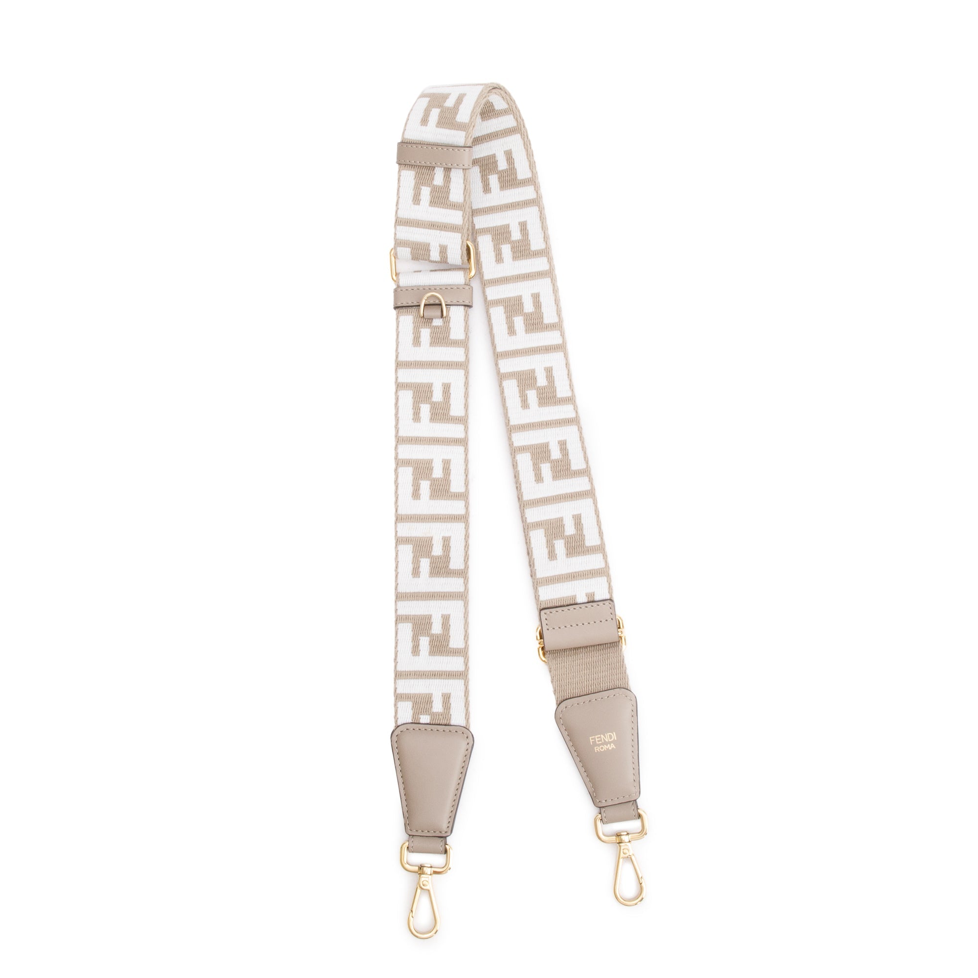 Fendi Grey/White FF Jacquard & Leather Strap You Shoulder Bag Strap w/ Box