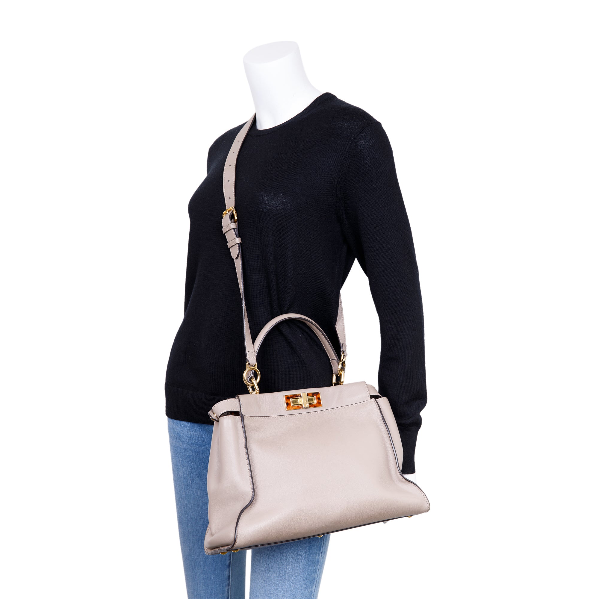 Fendi Medium Peekaboo Bag with Tortoise Detail w/ Strap