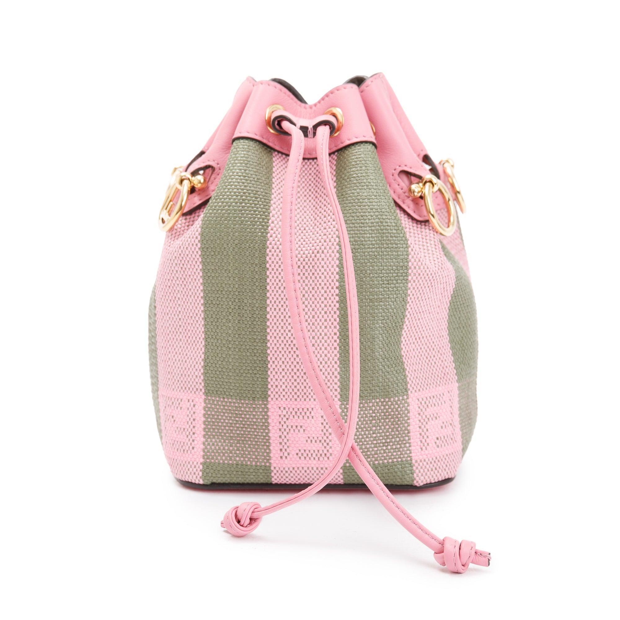 Fendi Military Rosa Lollypop Raffia Vitello Seta F is Fendi Pequin Gingham Woven Mini Mon Tresor Bucket Bag