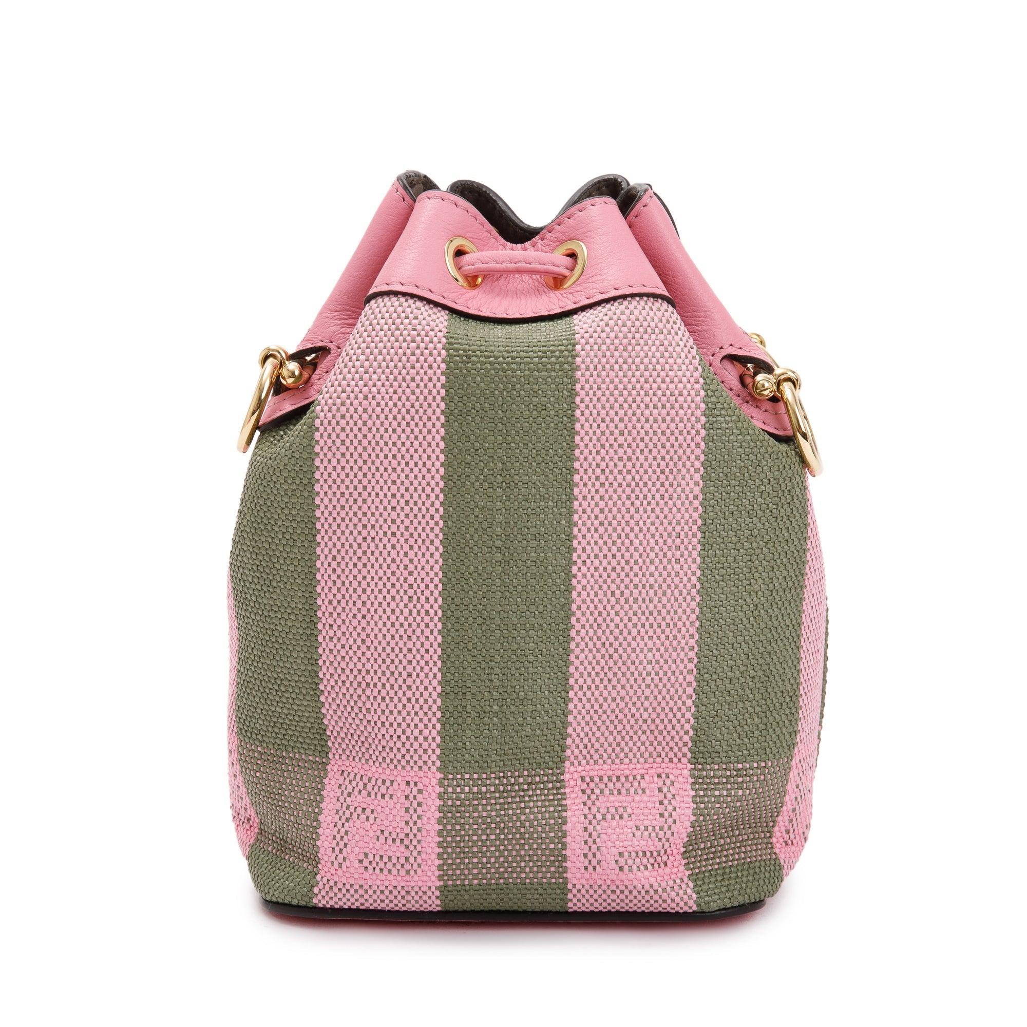 Fendi Military Rosa Lollypop Raffia Vitello Seta F is Fendi Pequin Gingham Woven Mini Mon Tresor Bucket Bag