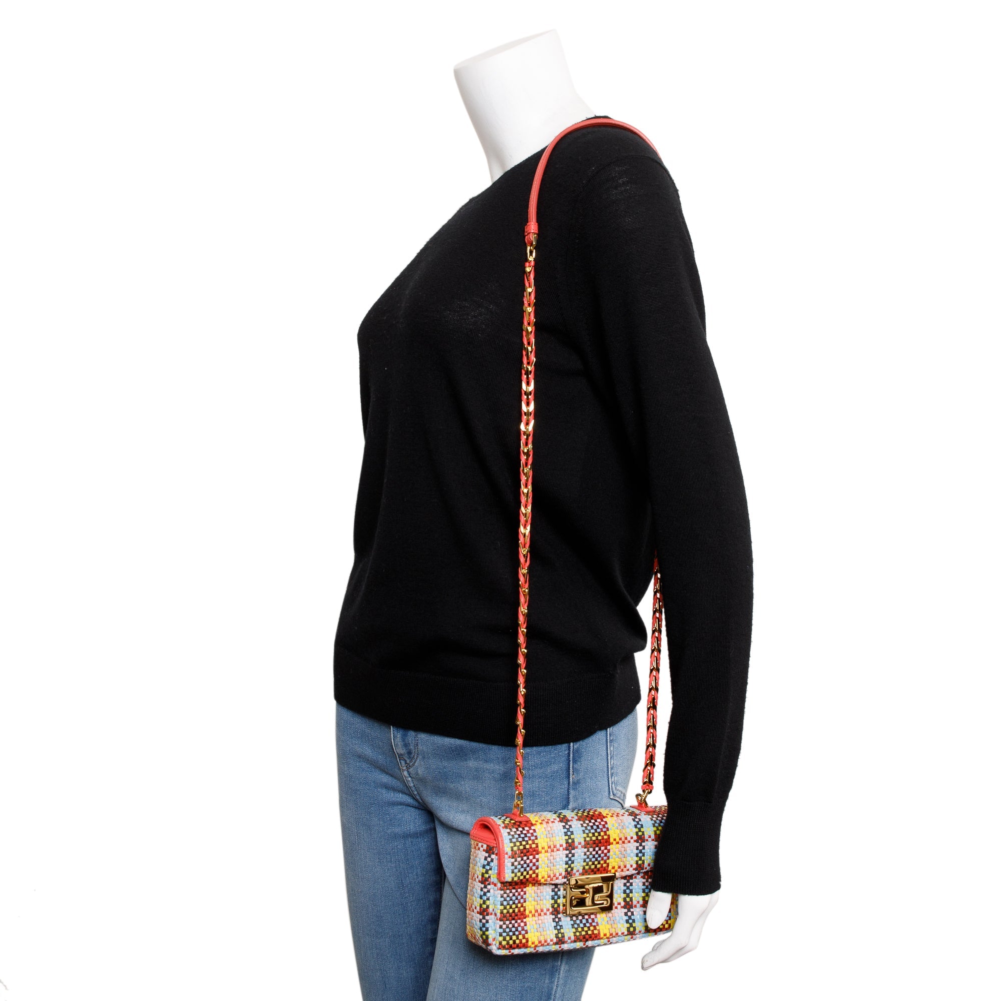 Fendi Multicolor Rosa Ecstacy Woven Nappa Intrecciato Mini Be Baguette Crossbody
