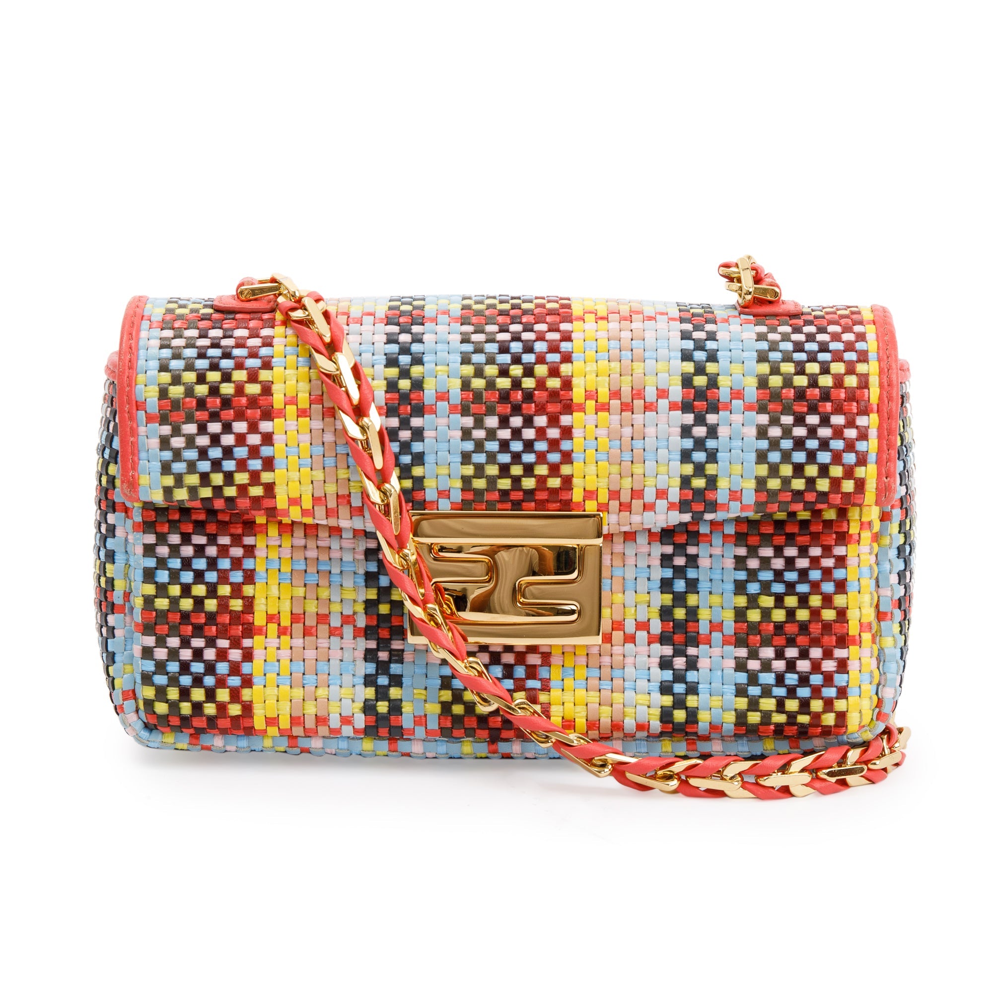 Fendi Multicolor Rosa Ecstacy Woven Nappa Intrecciato Mini Be Baguette Crossbody