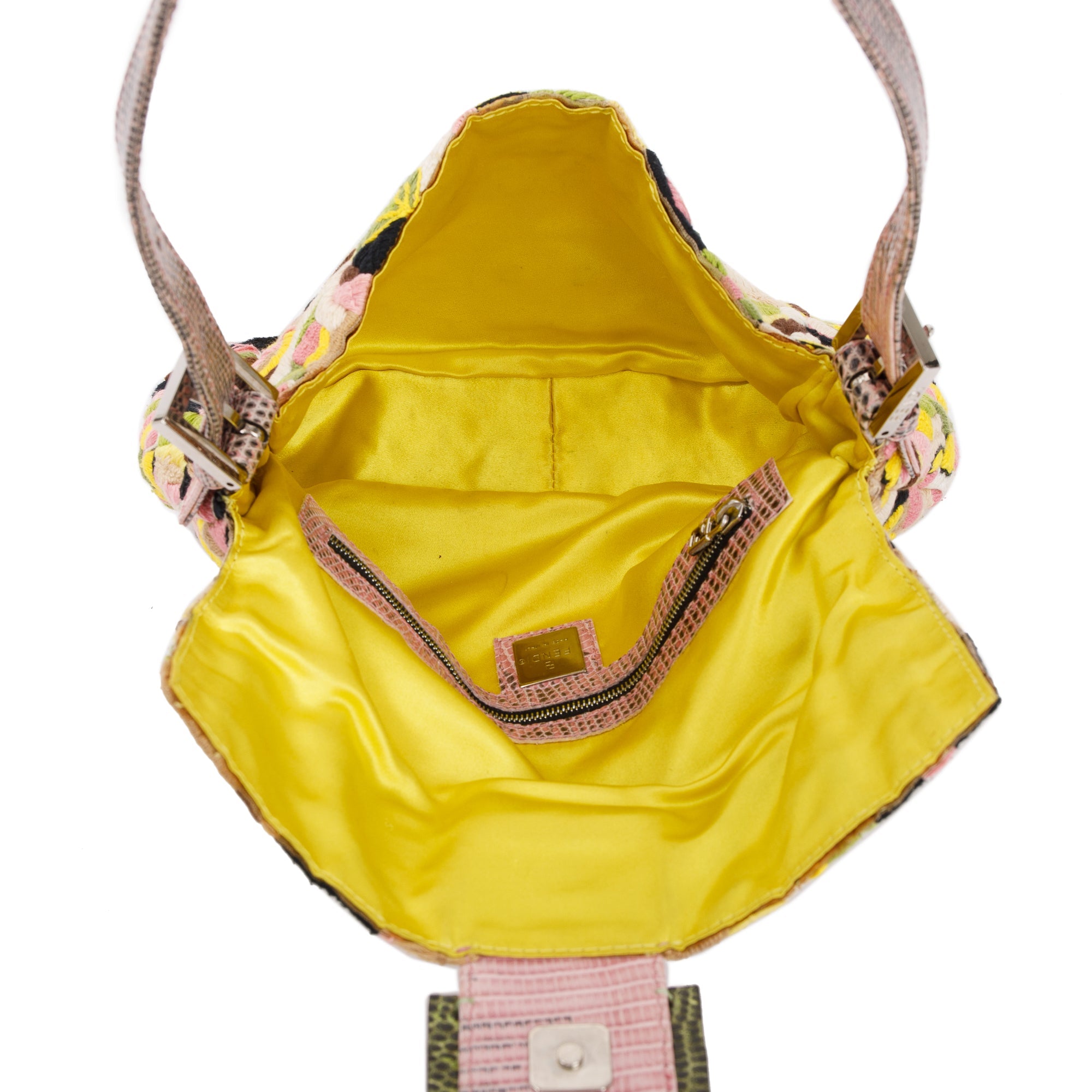 Fendi Multicolour Lizard Embroiderd Flower Baguette Shoulder Bag