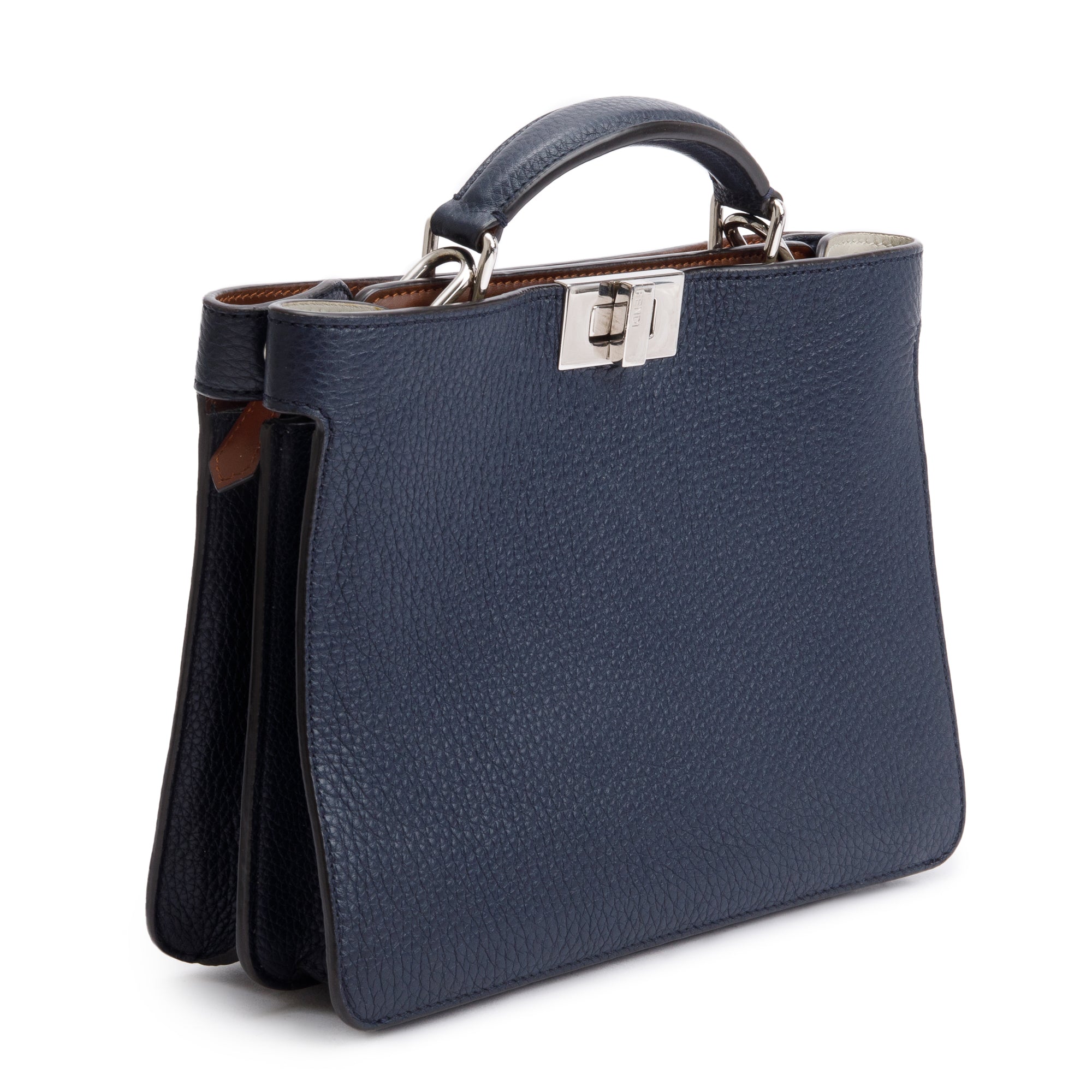 Fendi Navy Calfskin Leather Mini Peekaboo ISeeU Bag w/ Strap & Pouch