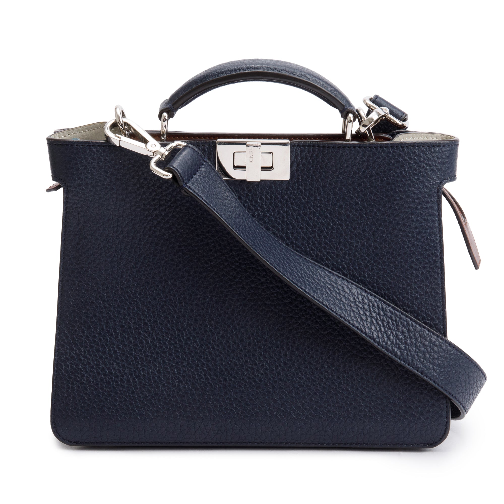 Fendi Navy Calfskin Leather Mini Peekaboo ISeeU Bag w/ Strap & Pouch