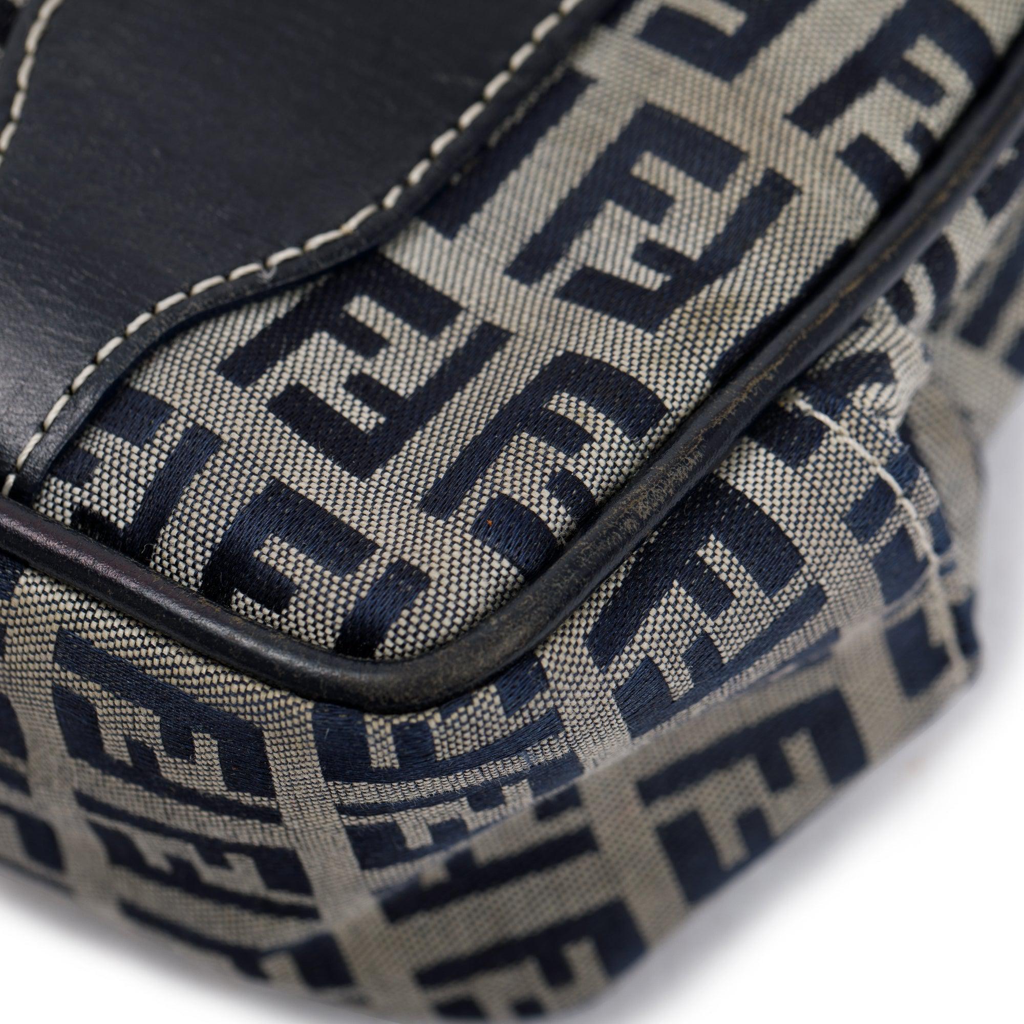 Fendi Navy FF Zucchino Canvas Leather Trimmed Mini Tote