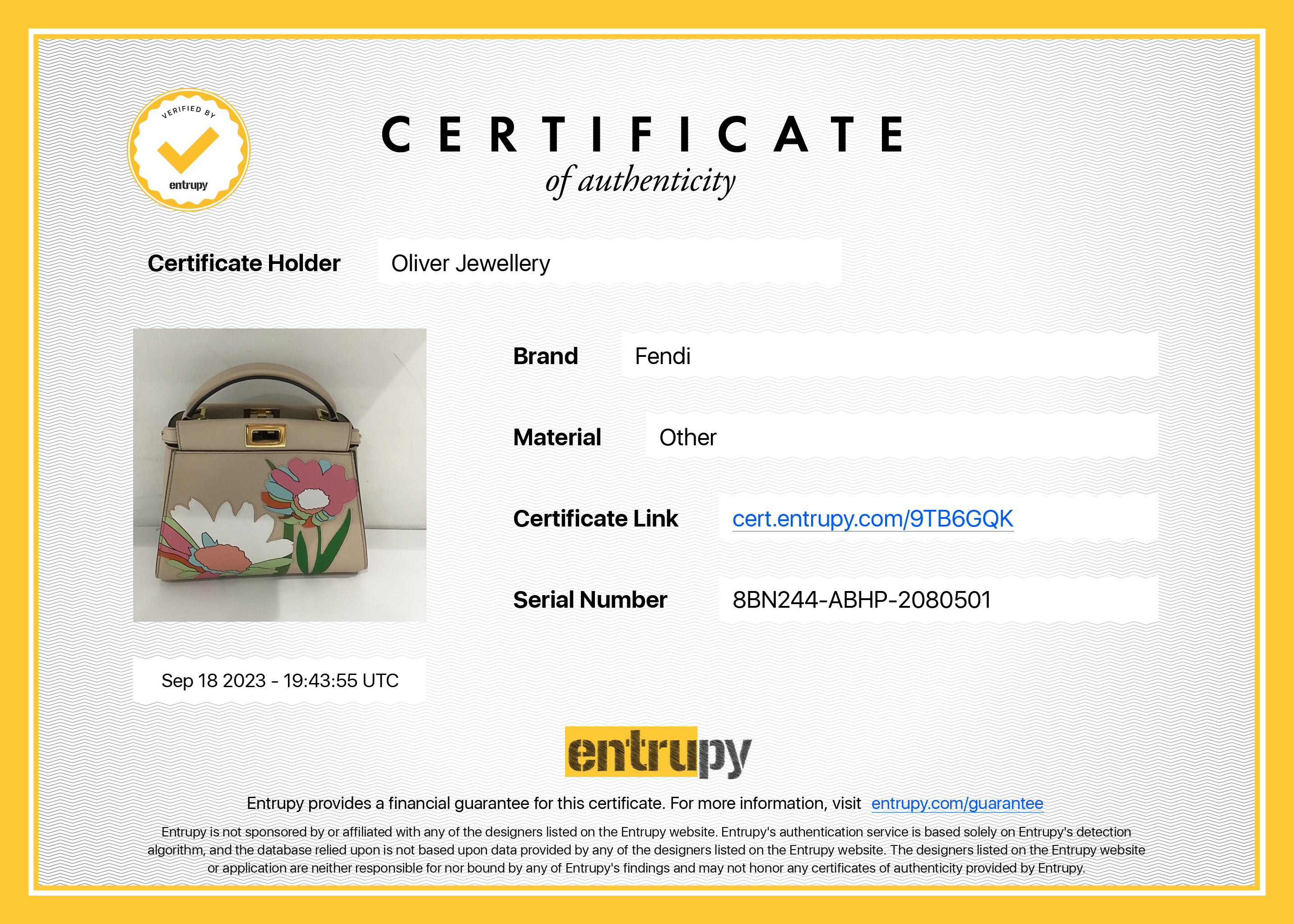 Fendi Neutral Calfskin Leather Floral Inlay Mini Peekaboo Bag w/ Strap