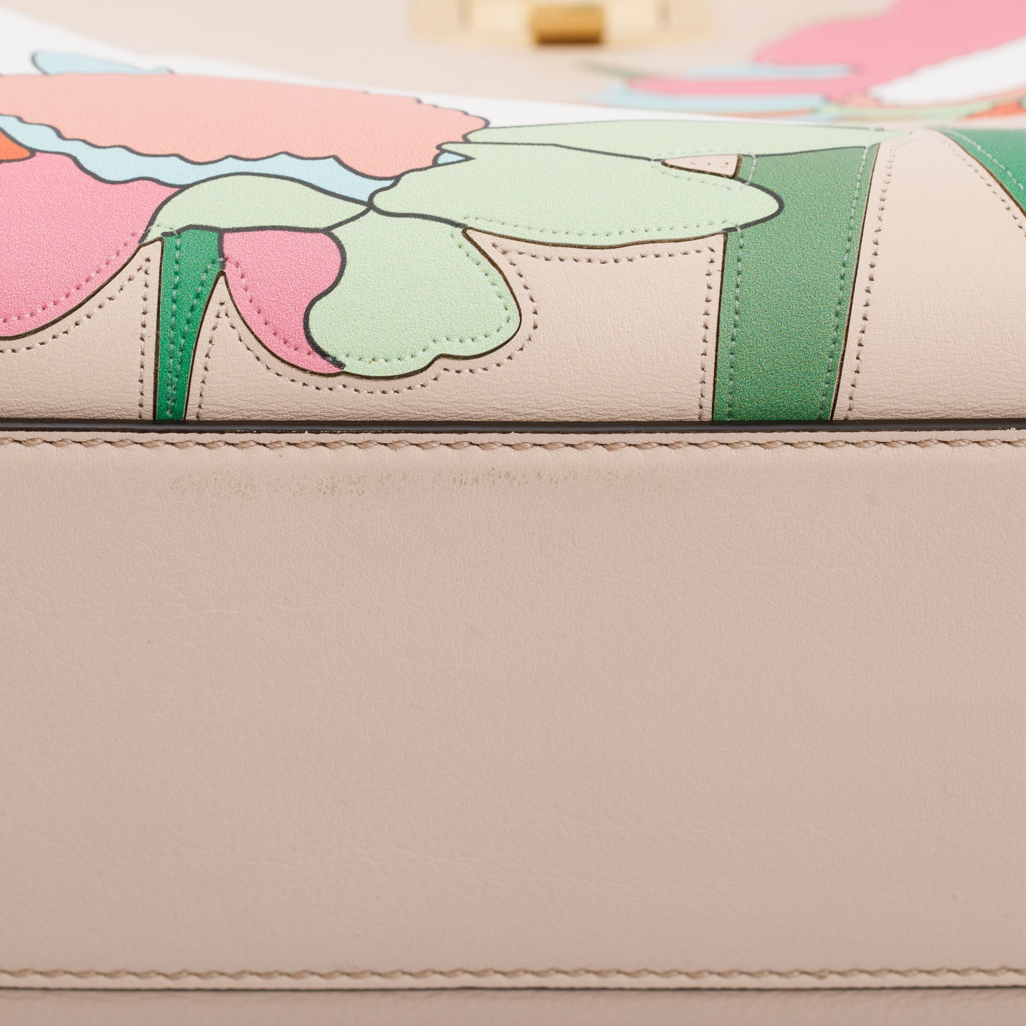 Fendi Neutral Calfskin Leather Floral Inlay Mini Peekaboo Bag w/ Strap