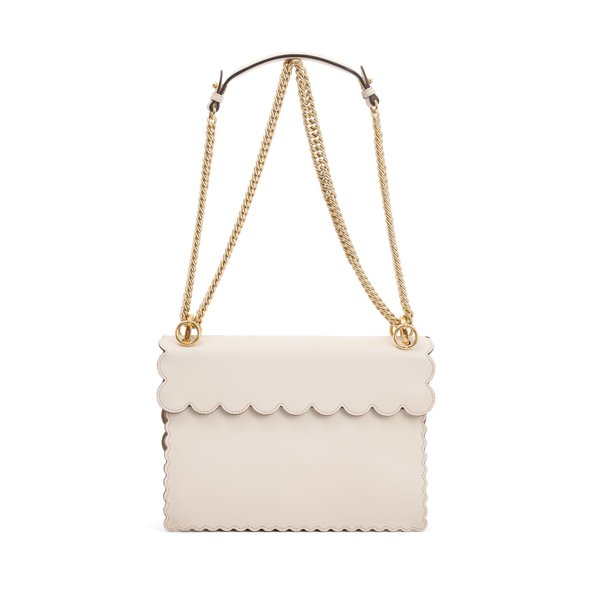 Fendi Neutral Calfskin Leather Scalloped Studded Kan I Shoulder Bag