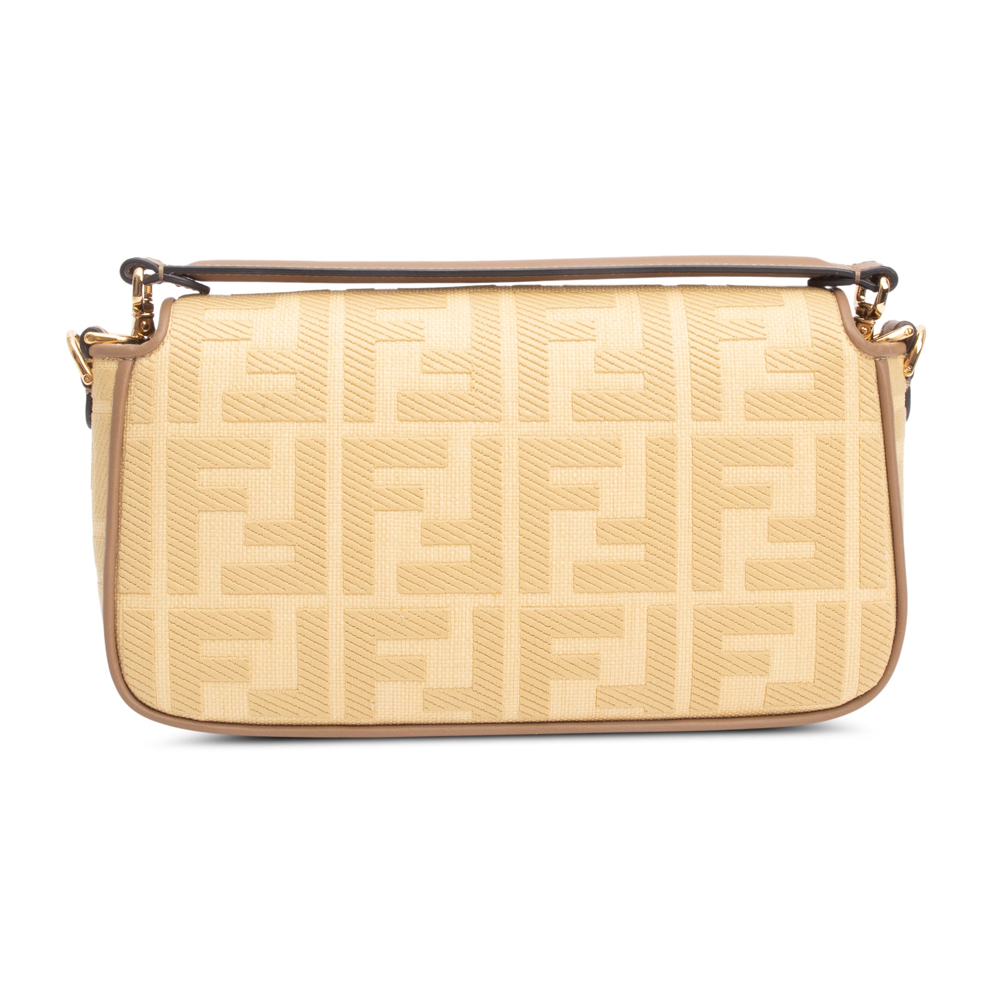 Fendi Neutral FF Raffia Baguette Shoulder Bag w/ Strap