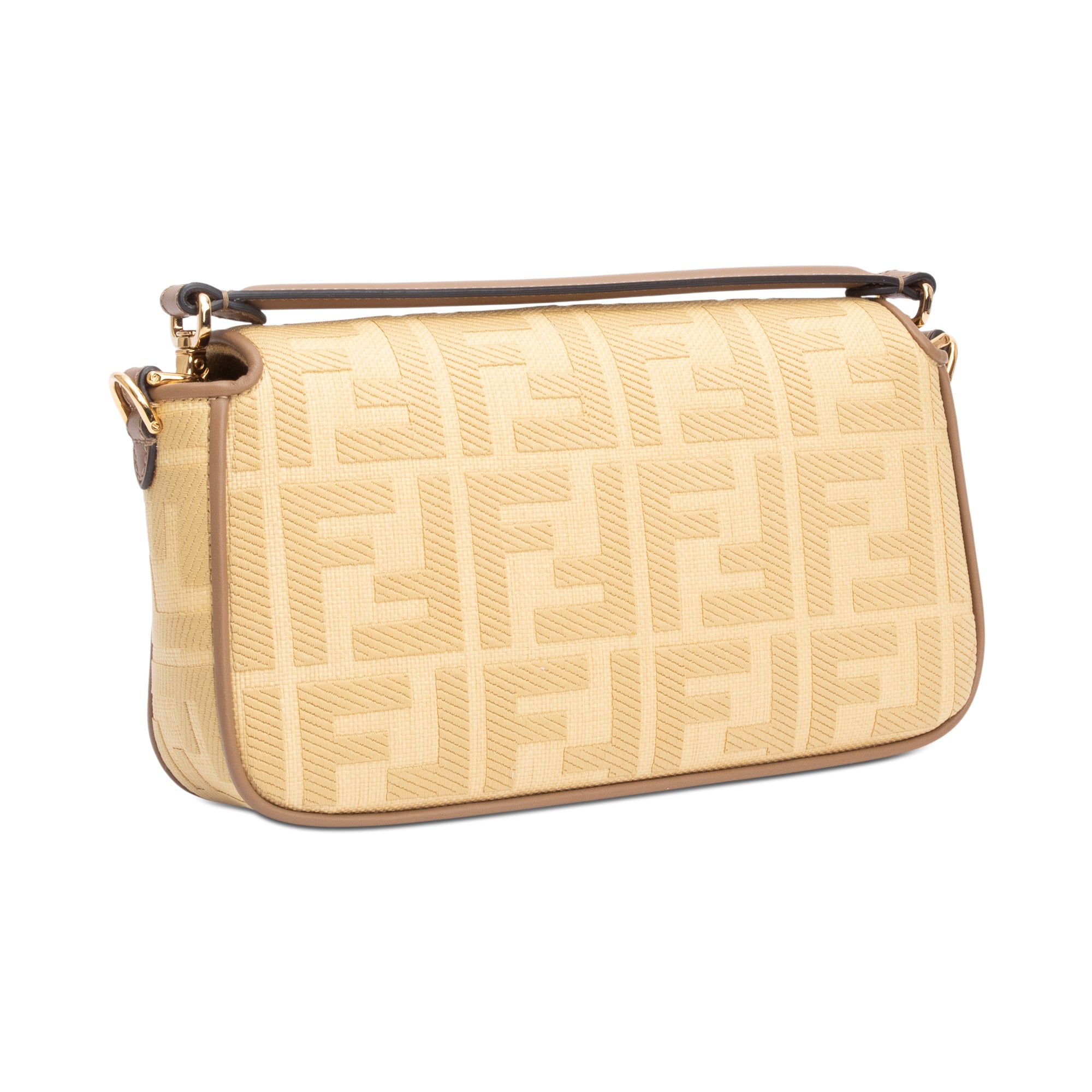 Fendi Neutral FF Raffia Baguette Shoulder Bag w/ Strap