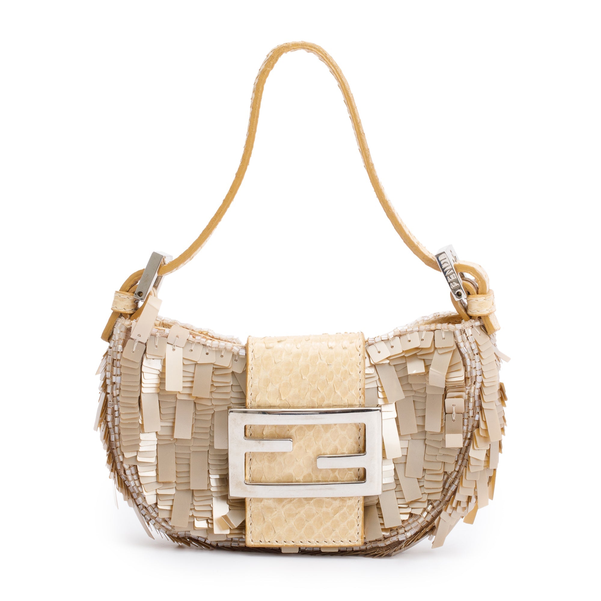 Fendi Neutral Python Sequin Baguette Micro Hobo Bag