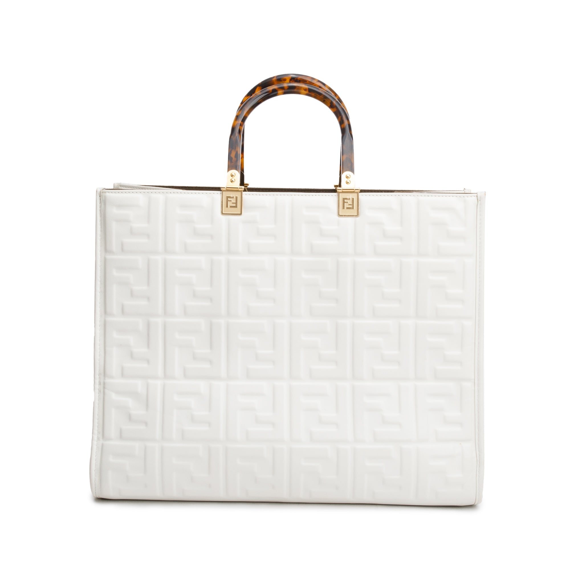 Fendi Off White Zucca FF Leather Medium Sunshine Tote Bag