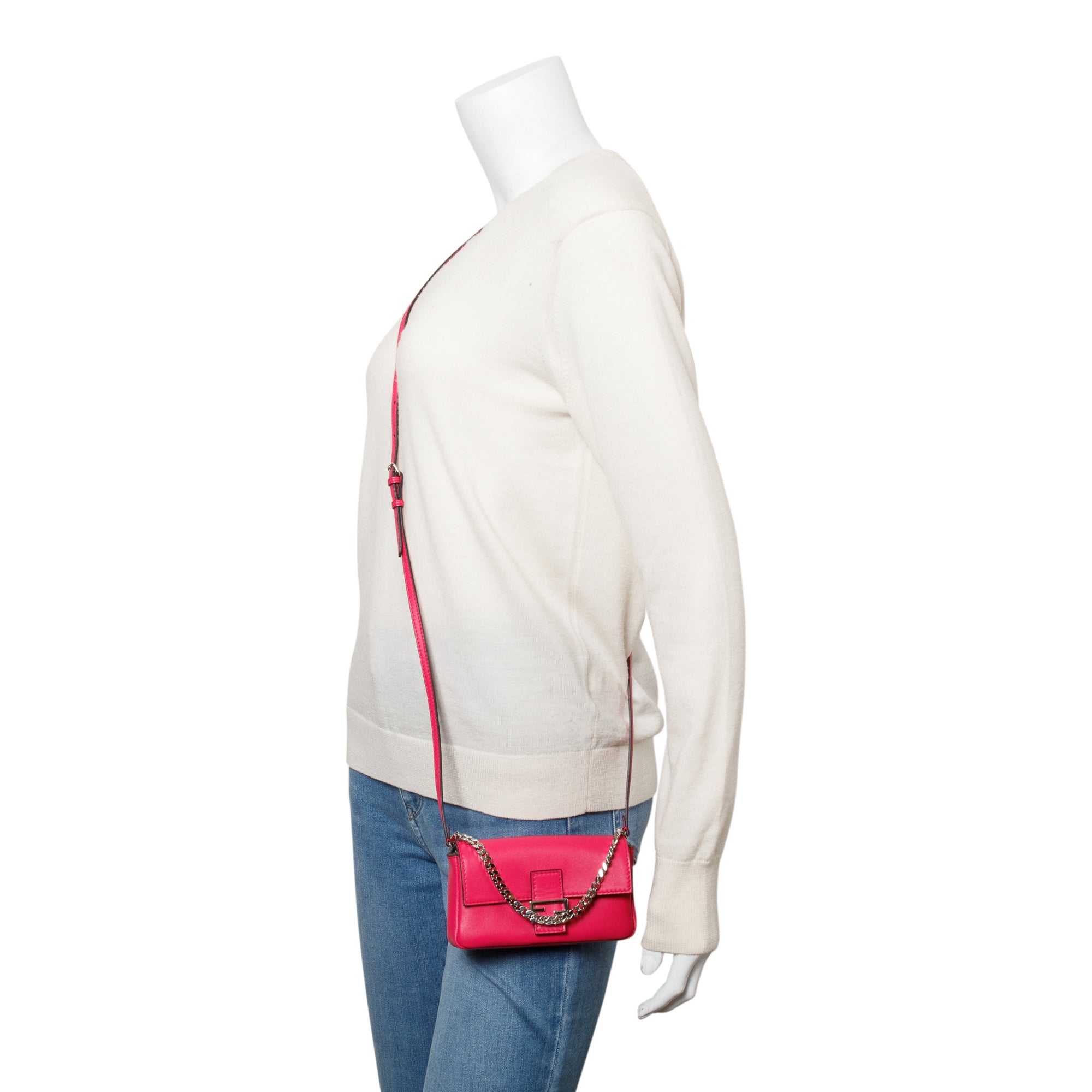 Fendi Pink Calfskin Leather Micro Baguette Bag w/ Box