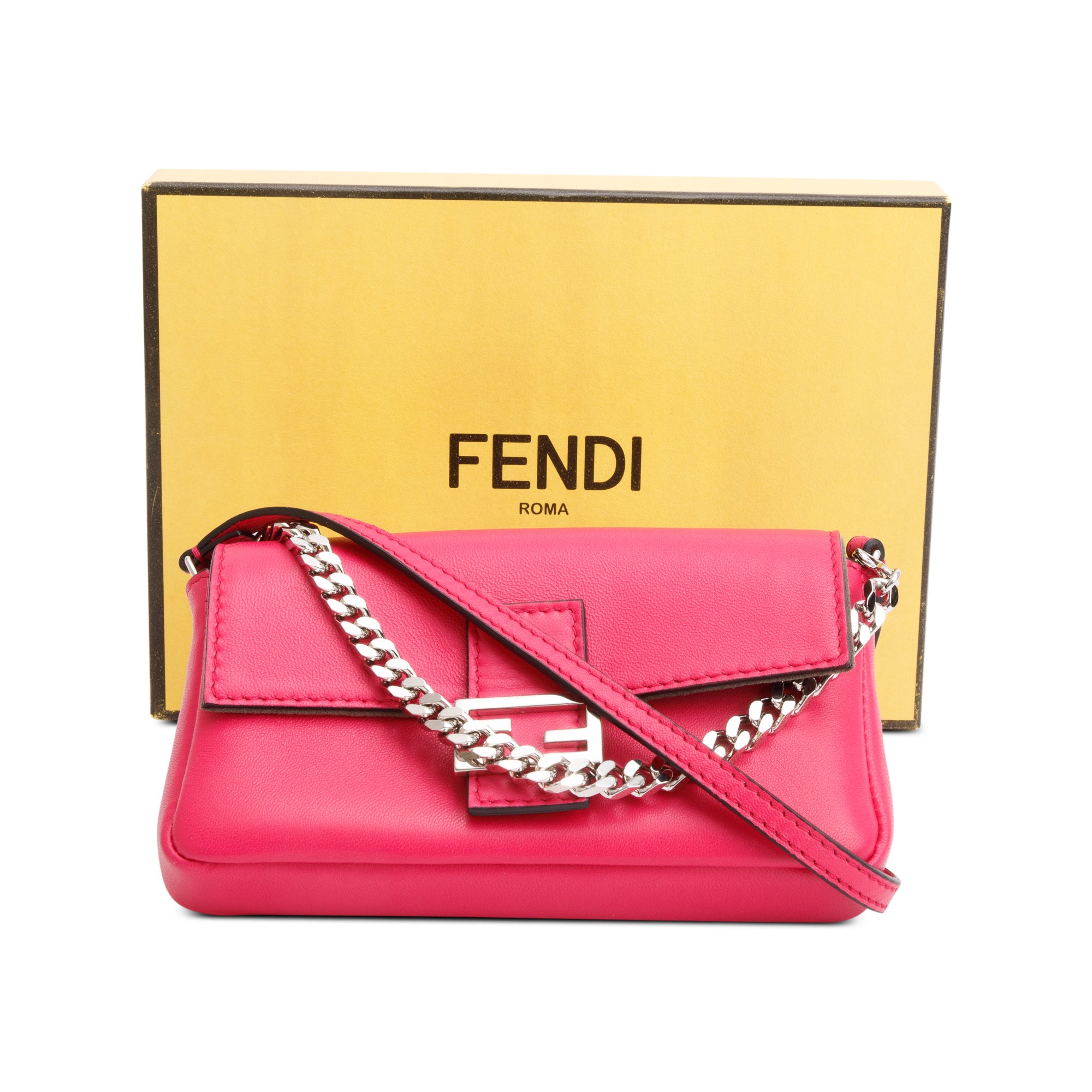 Fendi Pink Calfskin Leather Micro Baguette Bag w/ Box