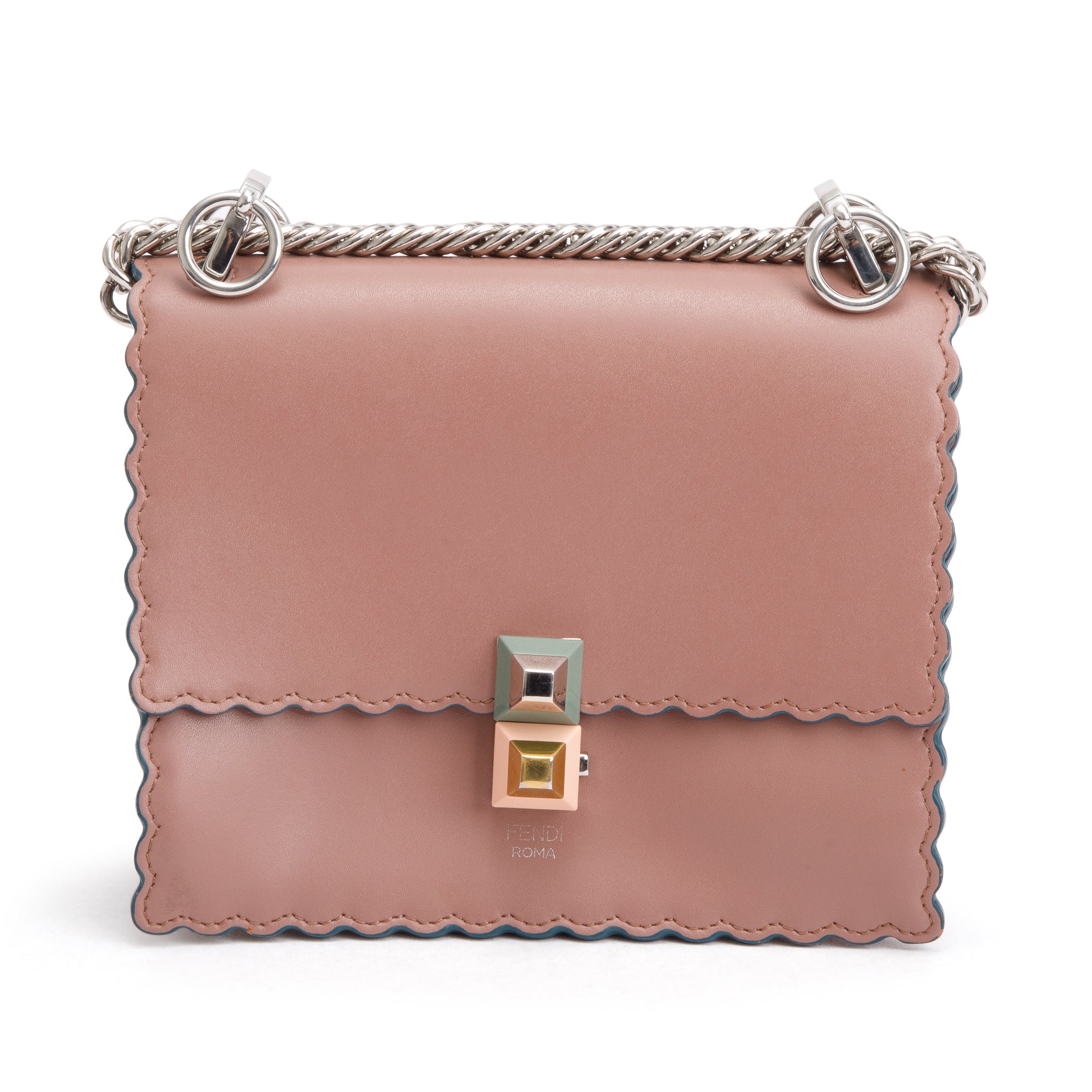 Fendi Pink Calfskin Leather Small Kan I Scallop Shoulder Bag