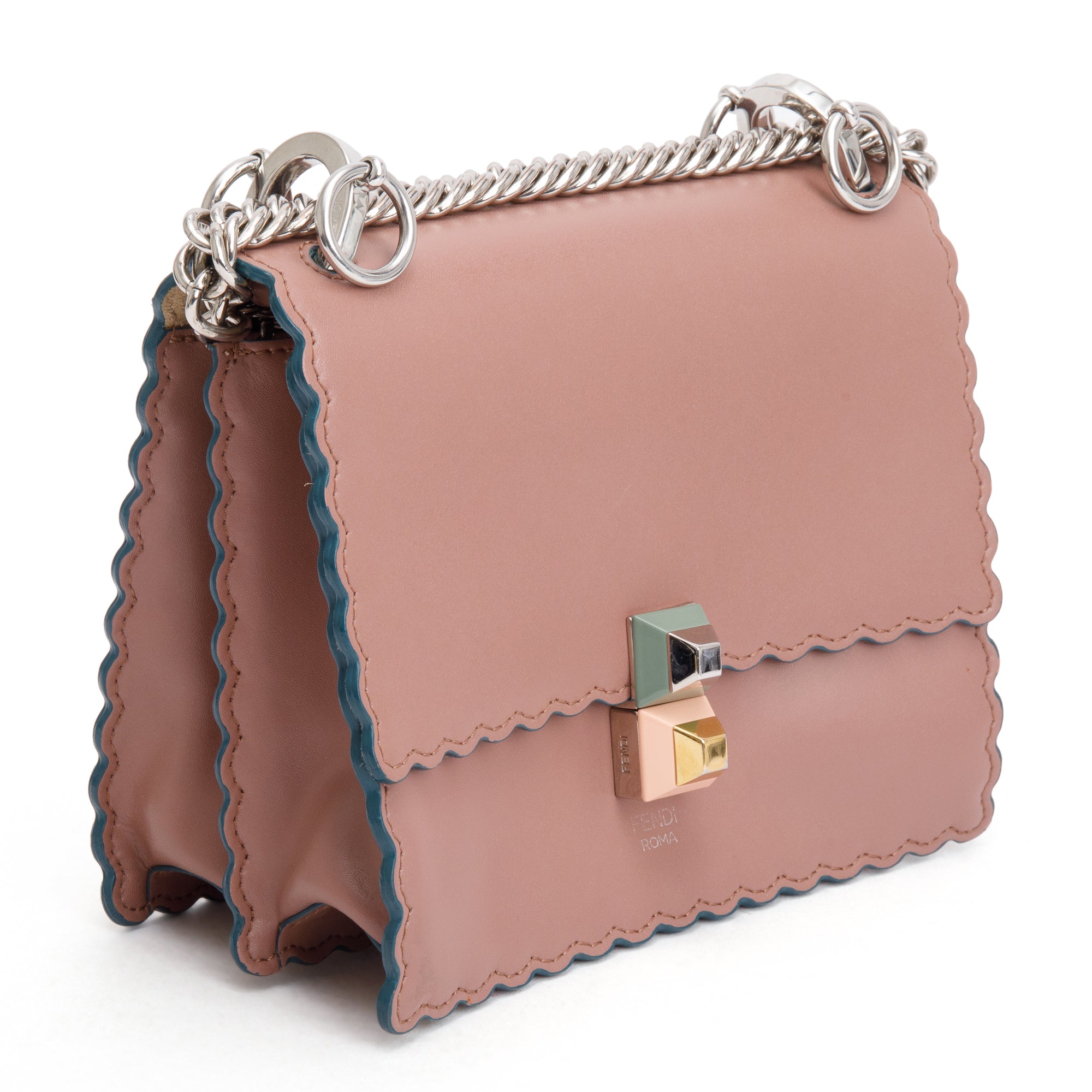 Fendi Pink Calfskin Leather Small Kan I Scallop Shoulder Bag