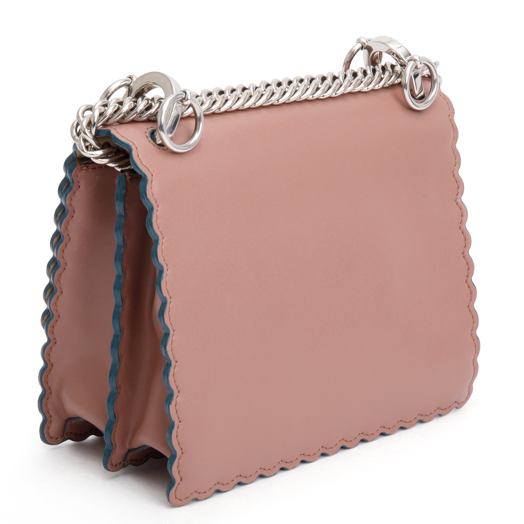 Fendi Pink Calfskin Leather Small Kan I Scallop Shoulder Bag